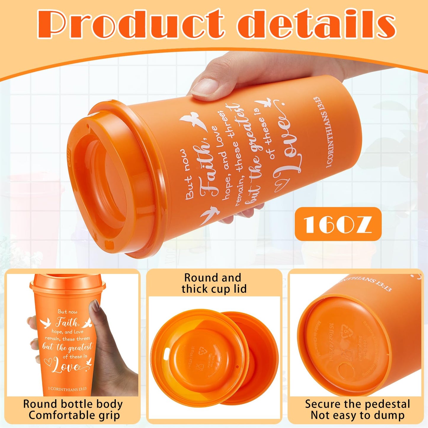 ▶  Tazas de Café Cristianas Vaso de Café de Plástico de Versículos Bíblicos con Tapas 16 oz Tazas Reutilizables con Motivos Religiosos Inspiradores Regalos Cristianos para Cumpleaños Navidad