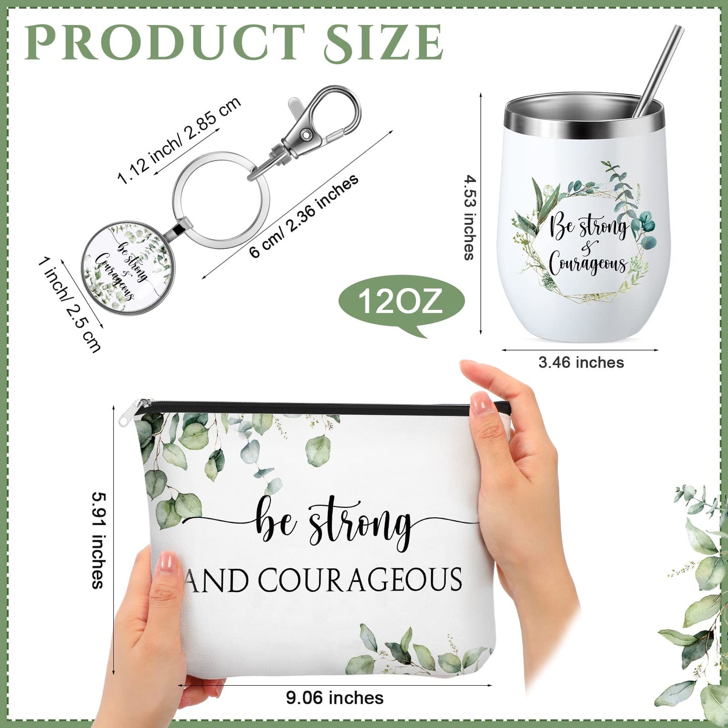 ▶  3 Set Regalos Cristianos para Día de la Madre para Mujer Taza de Café Inspiradora Vaso de Acero Inoxidable de 12 oz Bolsa de Maquillaje con Versículo Bíblico de Eucalipto Llavero Cristiano