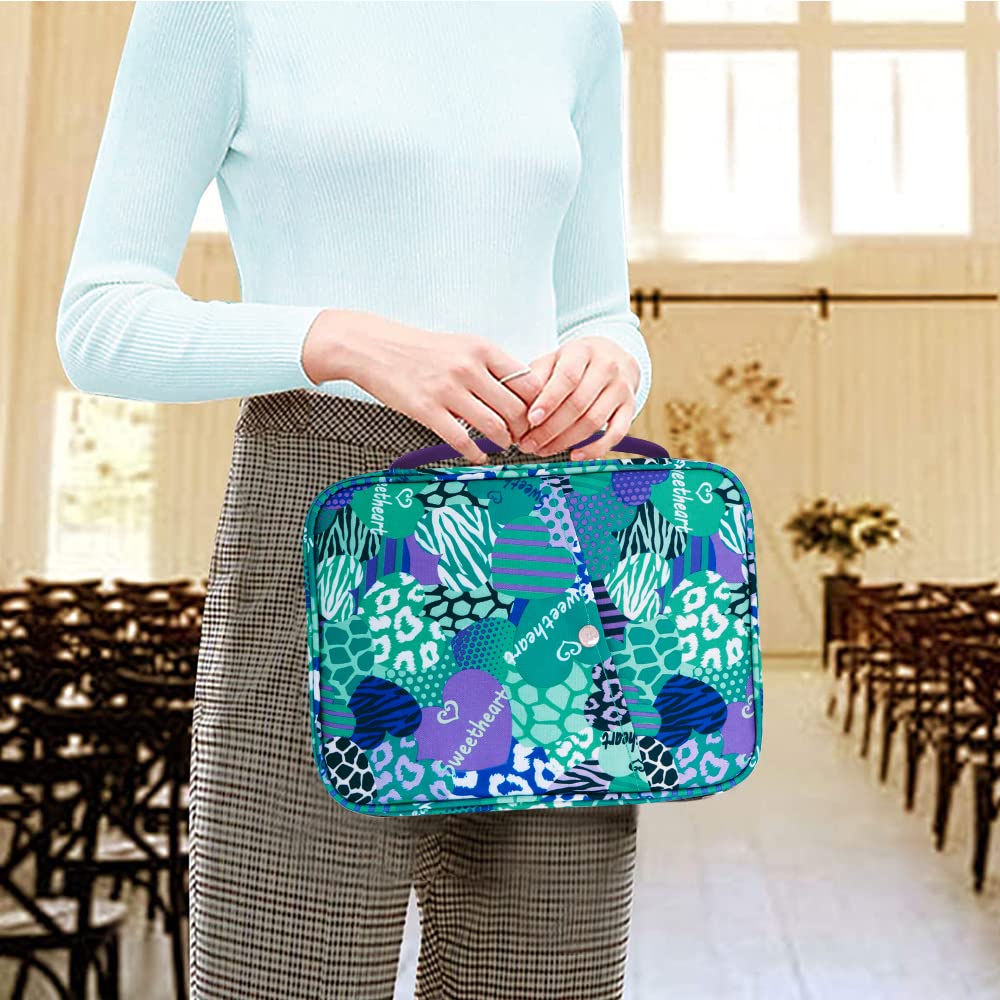 QTKJ Fundas de la Biblia de Corazón Azul para Mujer con Asa de Transporte, Funda de Libro con Bolsillo con Cremallera Cubierta de la Biblia para Mamá, Damas Adolescentes, Niñas y Patrón Floral