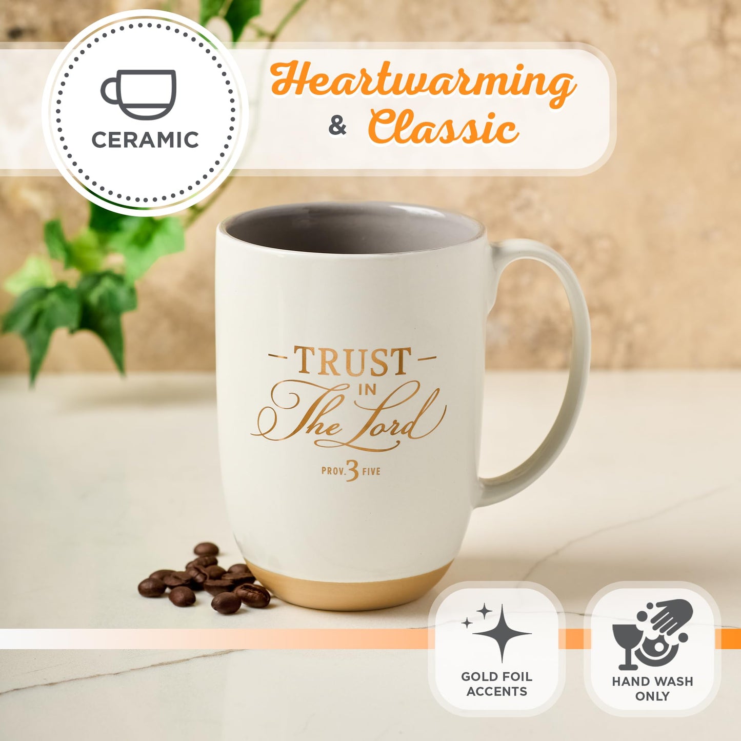 ▶ Taza de cerámica para café y té con texto en inglés "Christian Art Gifts - Taza inspiradora para mujeres y hombres: Trust in the Lord - Prov. 3:5 sin plomo con base de arcilla y
