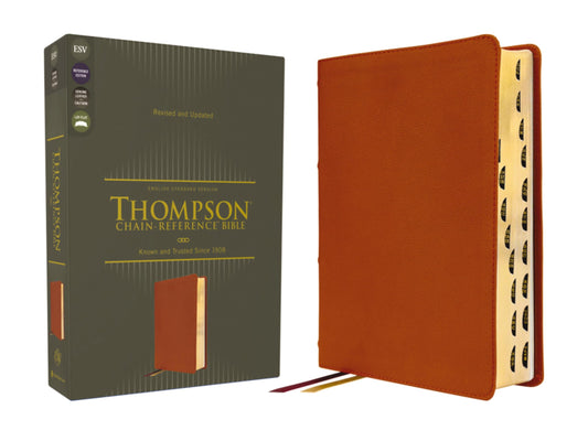 ESV, Thompson Chain-Reference Bible, Genuine Leather, Calfskin, Tan, Red Letter, Thumb Indexed