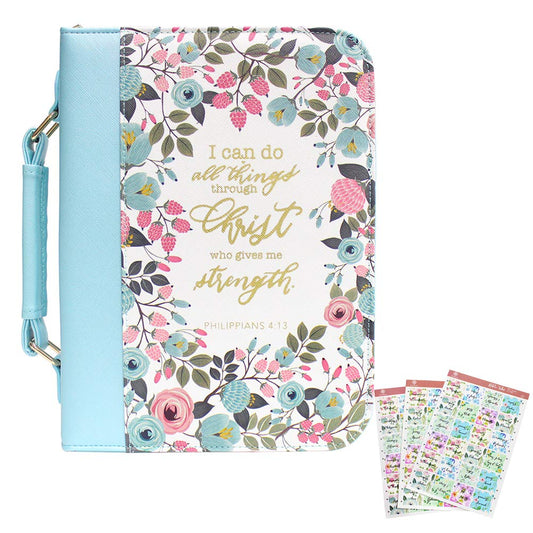 INSPRING - Funda de piel sintética para la Biblia y juego de pestañas florales con asa plana, regalo de Pascua cristiana para mujeres y niñas, se adapta a Biblias de hasta 10.5 x 7 x 2.6 pulgadas