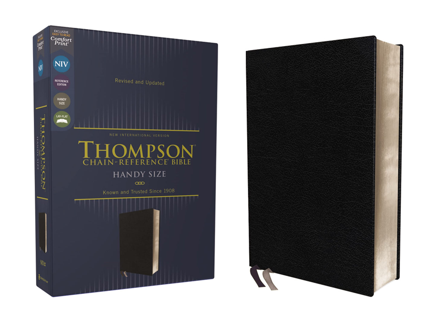 NIV, Thompson Chain-Reference Bible, Handy Size, European Bonded Leather, Black, Red Letter, Comfort Print