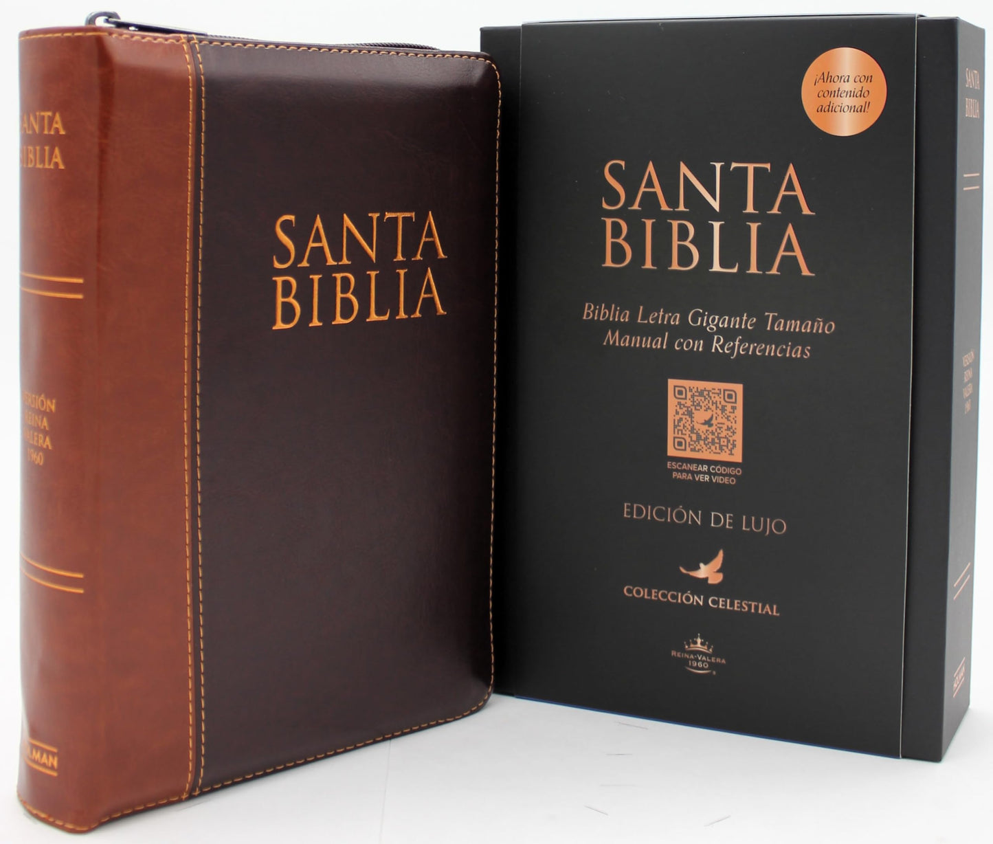 Biblia Reina Valera 1960 Letra Grande en Español de 14 puntos-Tamaño manual con Cierre, Indice, foro en semil piel color caoba/ RVR 1960 Large Giant Print Bible in Spanish edition, brown with zipper