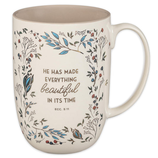 ▶ Taza de cerámica inspiradora grande para mujer, con versículo bíblico, para café y té: todo hermoso y estimulante, sin plomo ni cadmio, color blanco/gris pardo, multicolor floral