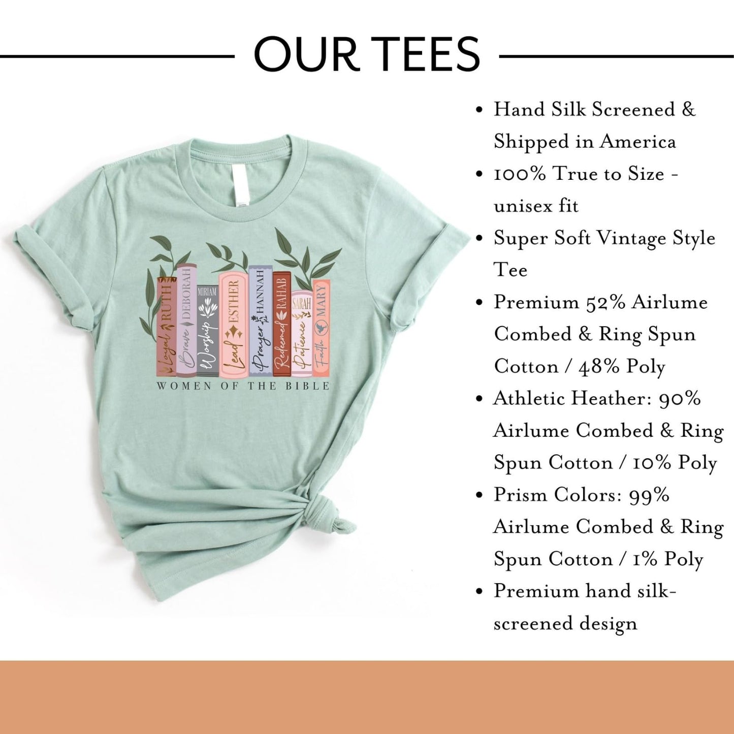▶ Mujeres de la Biblia | Camisetas cristianas para mujer | Ropa basada en la fe | Regalos cristianos, Jaspeado (Heather Sage), XXXX-Large