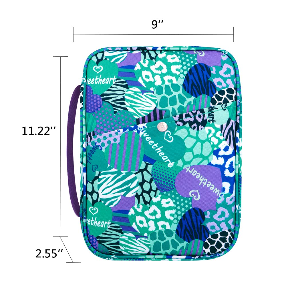 QTKJ Fundas de la Biblia de Corazón Azul para Mujer con Asa de Transporte, Funda de Libro con Bolsillo con Cremallera Cubierta de la Biblia para Mamá, Damas Adolescentes, Niñas y Patrón Floral