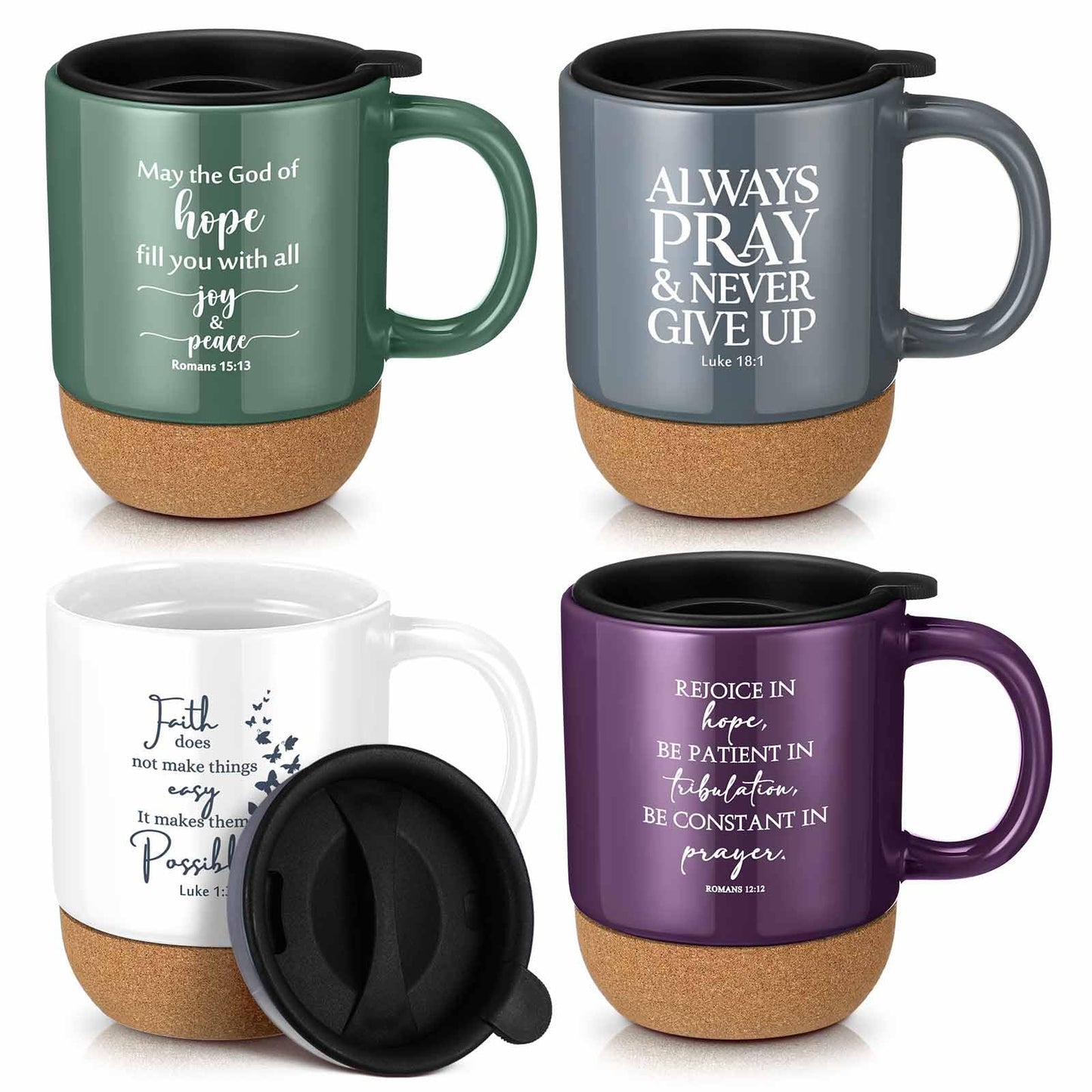 ▶ 4 tazas de café cristianas para pastor, regalo de agradecimiento para iglesia, mujeres y hombres, versos bíblicos a granel, taza inspiradora religiosa con parte inferior de corcho, para