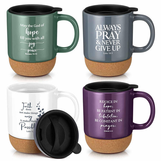 ▶ 4 tazas de café cristianas para pastor, regalo de agradecimiento para iglesia, mujeres y hombres, versos bíblicos a granel, taza inspiradora religiosa con parte inferior de corcho, para