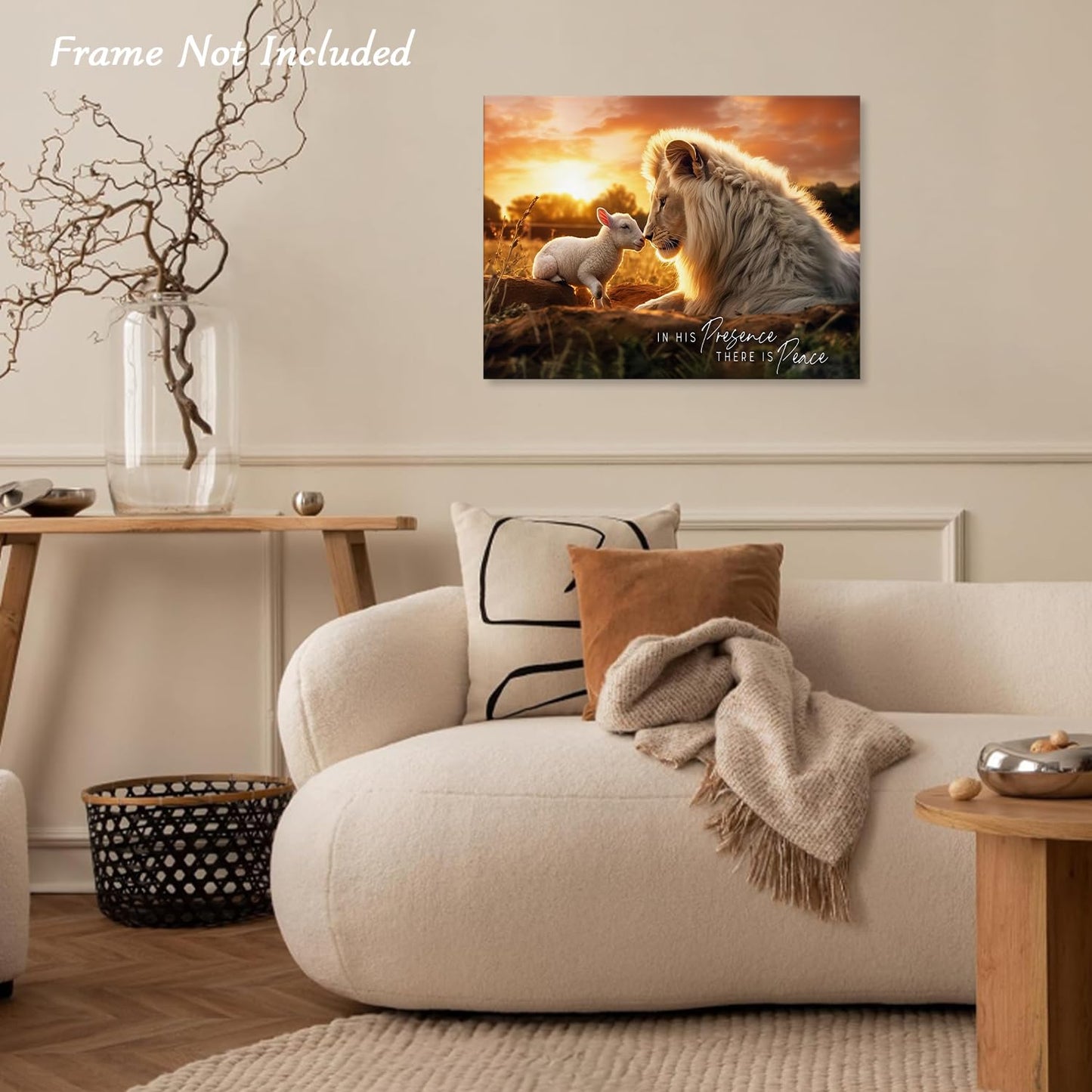 ▶ Mural de León y Cordero, En Su Presencia Hay Paz Lienzo Cristiano Cuadros para Salón Dormitorio Decoración 30 × 40 cm Sin Marco