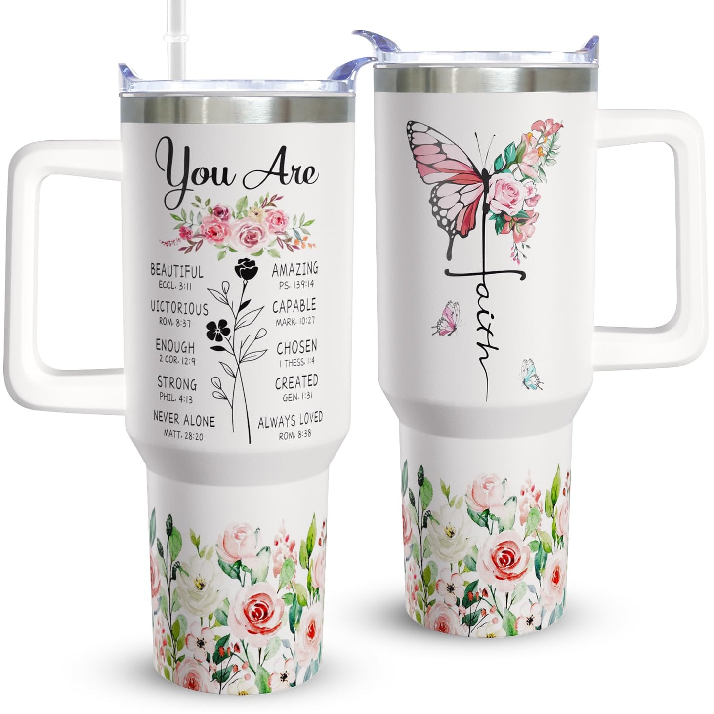 ▶  Regalos cristianos para mujeres, regalos religiosos, regalo alentador de inspiración para mujeres mayores, vasos cristianos de 40 onzas con asa y tapa, taza de café de viaje cristiano