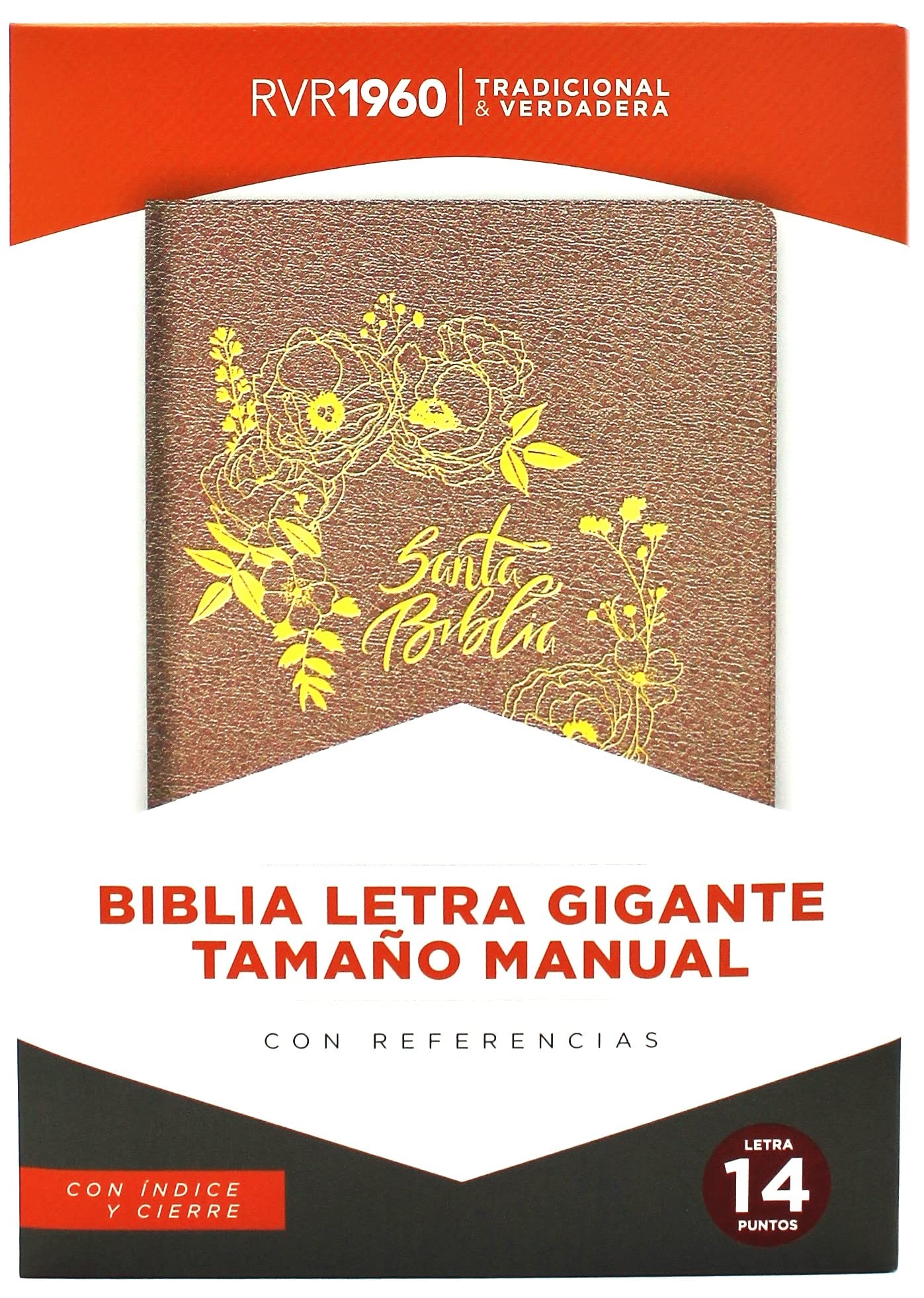 Biblia para Mujeres Reina Valera 1960 Letra Gigante de 14 Puntos Tamano Manual con Cierre y Indice Semil Piel Color Rosa Perla con Dorado Edicion Limitada