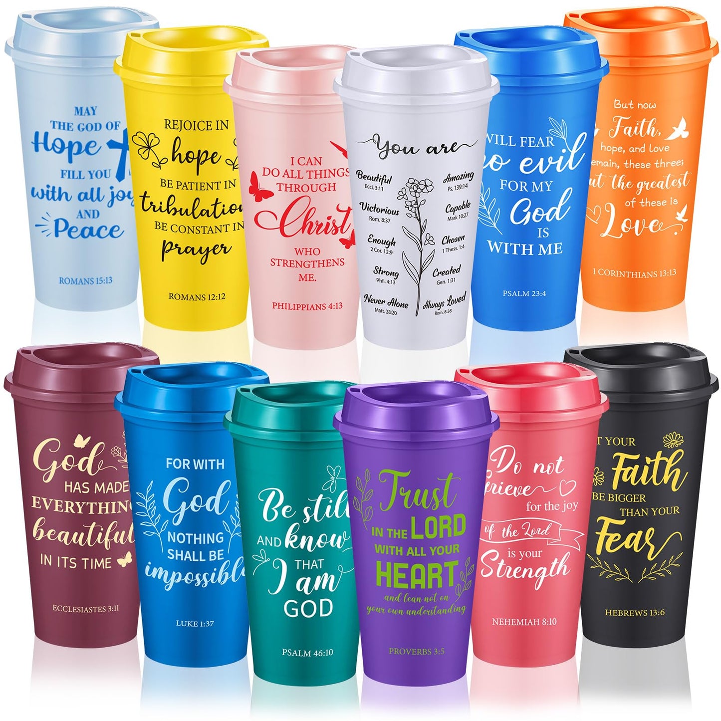 ▶  Tazas de Café Cristianas Vaso de Café de Plástico de Versículos Bíblicos con Tapas 16 oz Tazas Reutilizables con Motivos Religiosos Inspiradores Regalos Cristianos para Cumpleaños Navidad
