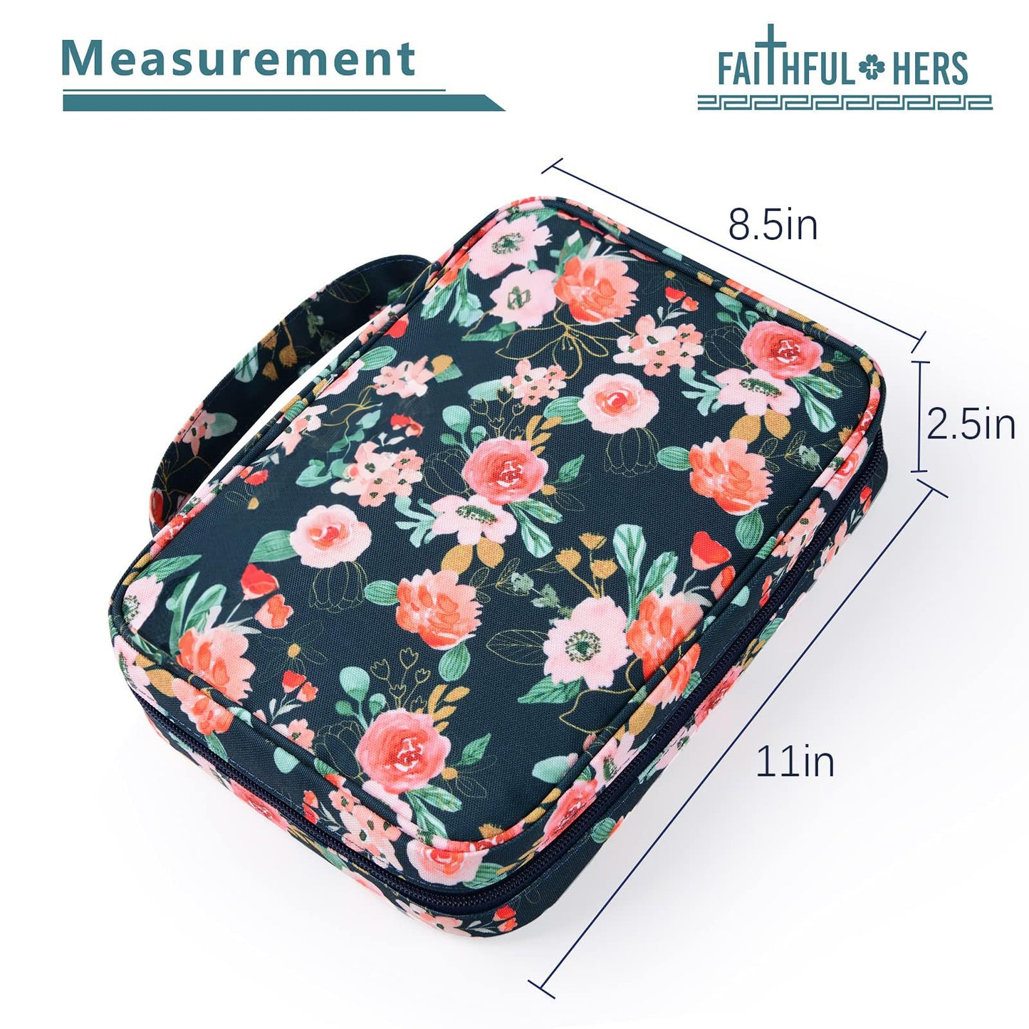 Funda para la Biblia para mujer, tamaño mediano y grande, funda de transporte bíblico de 11 x 8.5 x 2.5 pulgadas, bolsa de transporte floral para libros bíblicos con asas de bolsillos, cierre de