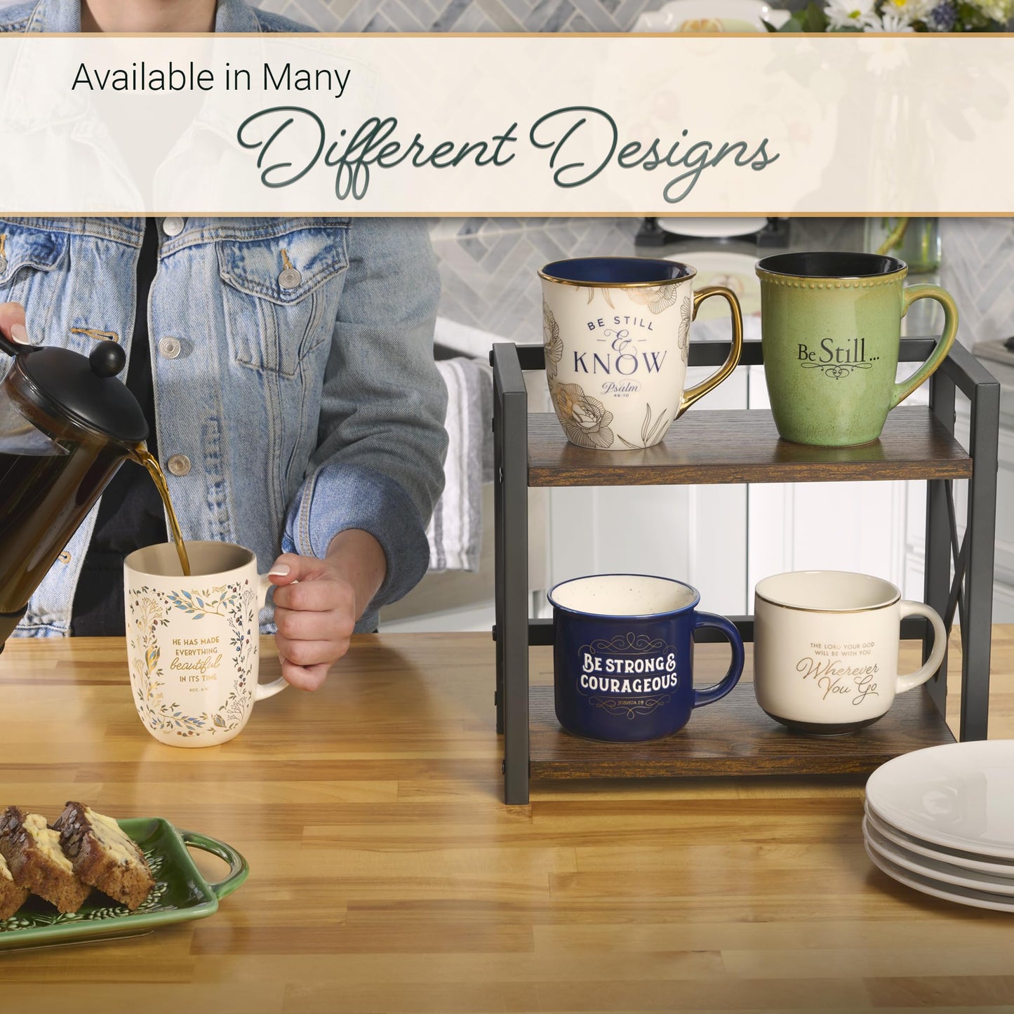 ▶ Taza de cerámica inspiradora grande para mujer, con versículo bíblico, para café y té: todo hermoso y estimulante, sin plomo ni cadmio, color blanco/gris pardo, multicolor floral