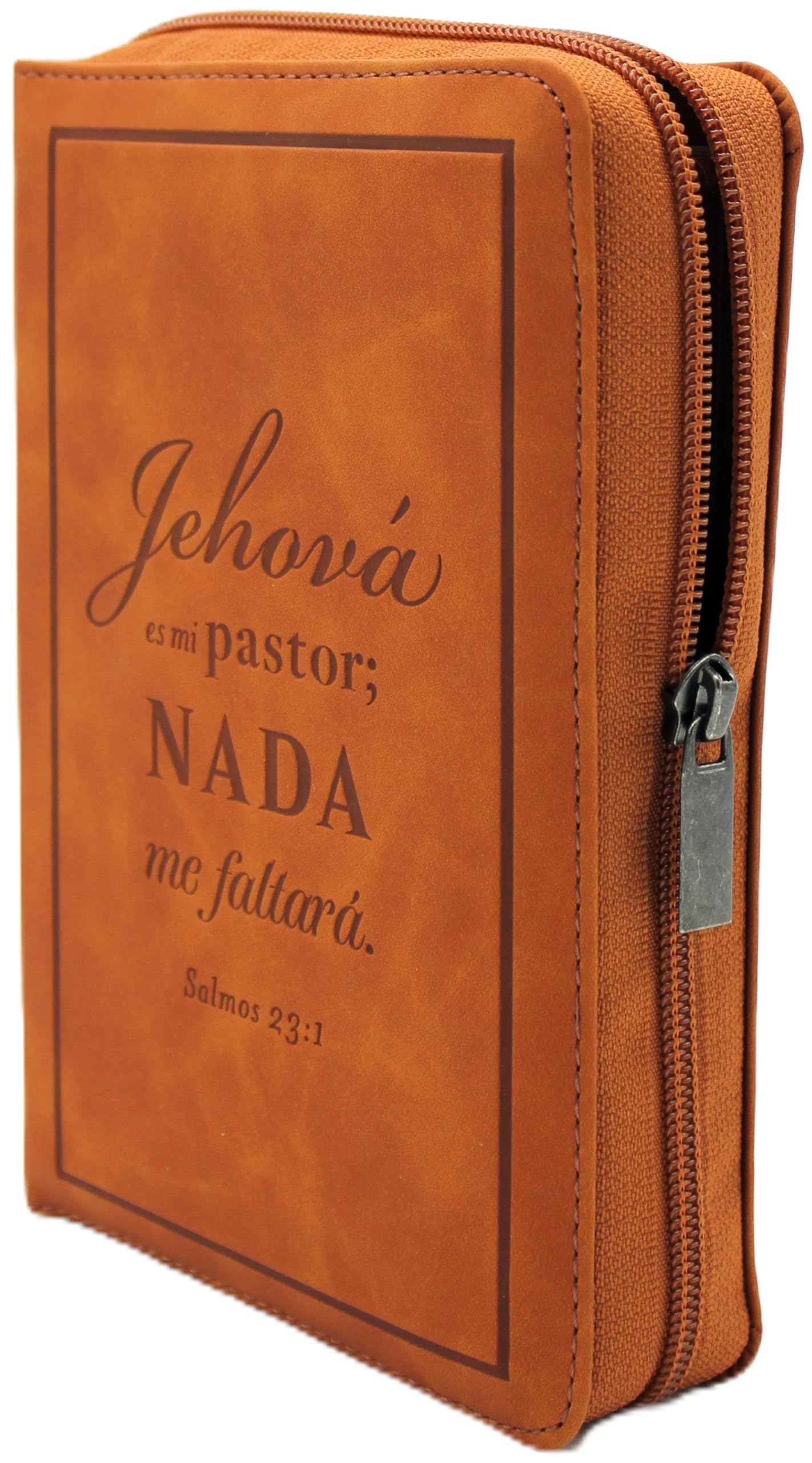 Biblia Reina Valera 1960 Letra Grande, con Cierre, Indice, tamano manual, foro en senti cuero color caramelo "Jehova es mi Pastor" RVR 1960 Large Print Bible in Spanish, brown with zipper