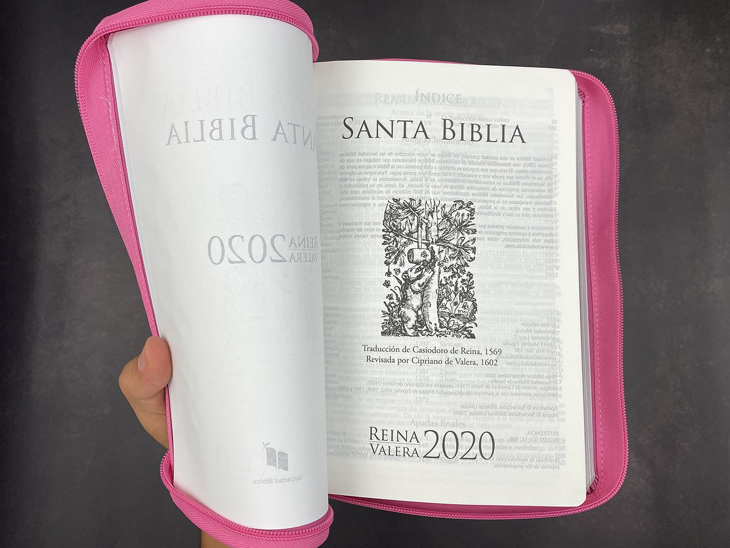 Biblia Compacta con Cierre Reina Valera 2020 para Mujer imit. piel rosada con Nombres de Jesus