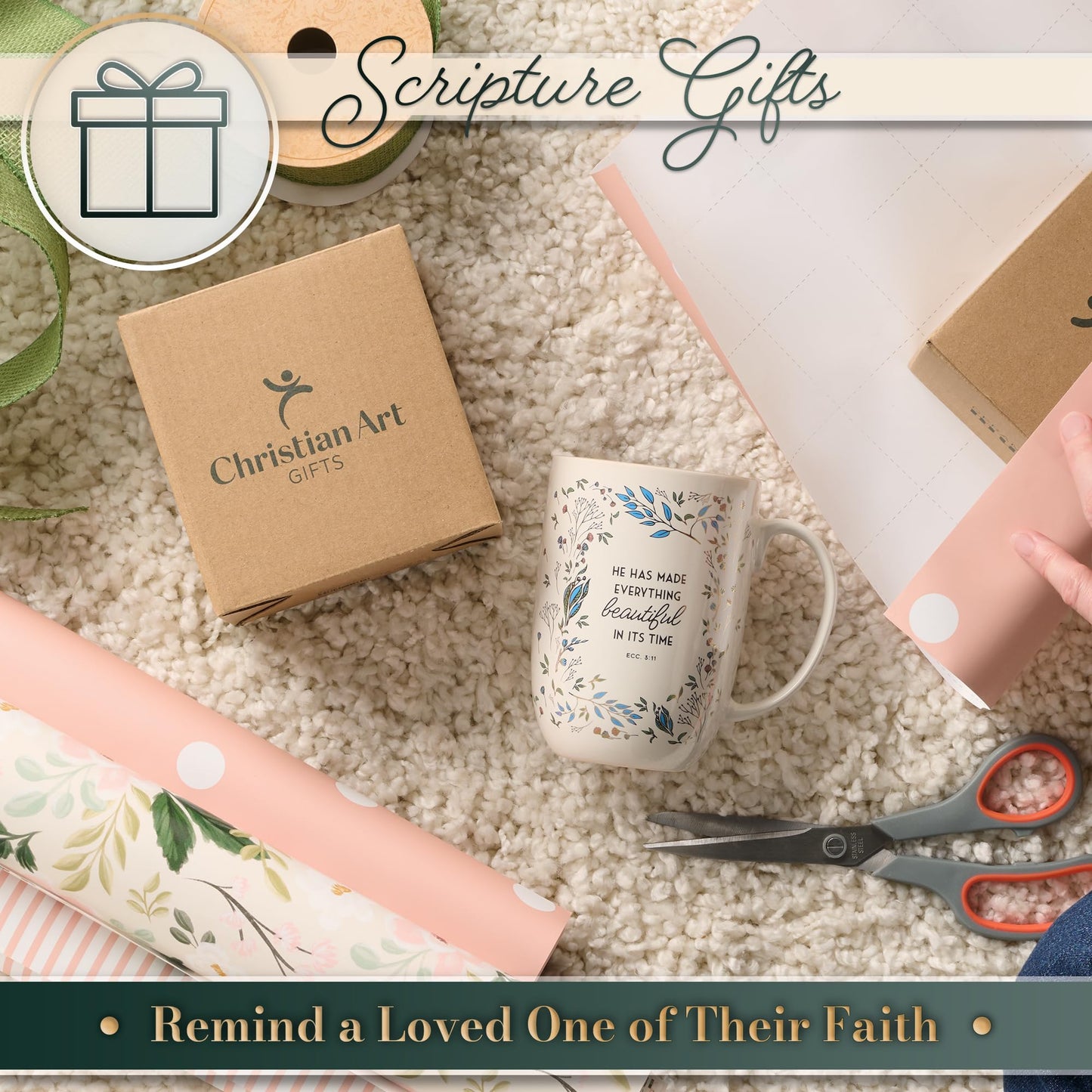 ▶ Taza de cerámica inspiradora grande para mujer, con versículo bíblico, para café y té: todo hermoso y estimulante, sin plomo ni cadmio, color blanco/gris pardo, multicolor floral