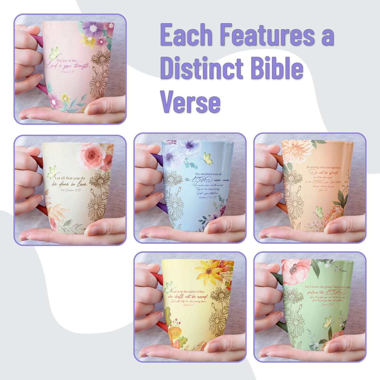 ▶ Tazas de café cristianas, juego de 6, 12 onzas, tazas de versículo de la Biblia, tazas cristianas, tazas de café de las escrituras, regalos de Navidad