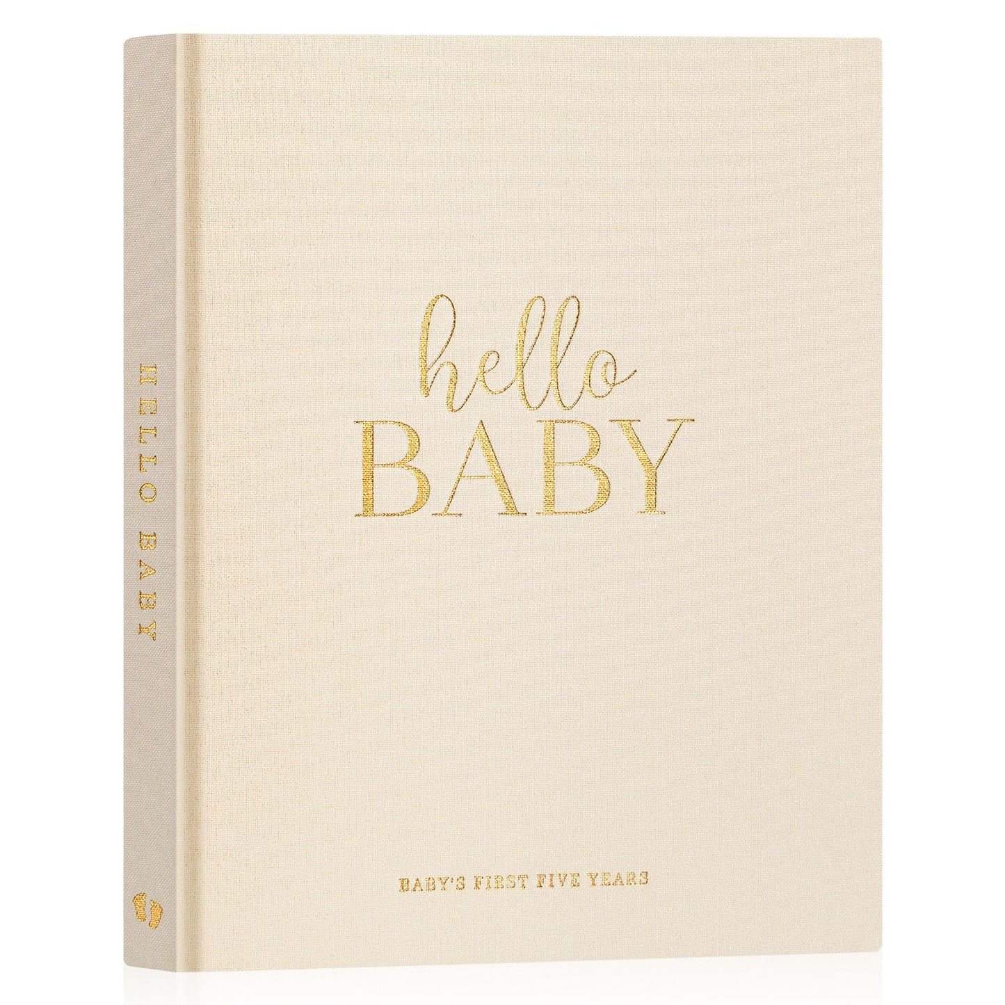 Lanpn Hello Baby First - Libro de recuerdos de 5 años para niño y niña, libro de lino de tapa dura para padres nuevos, diario para recién nacidos, álbum de recortes, álbum de fotos, libro de hitos