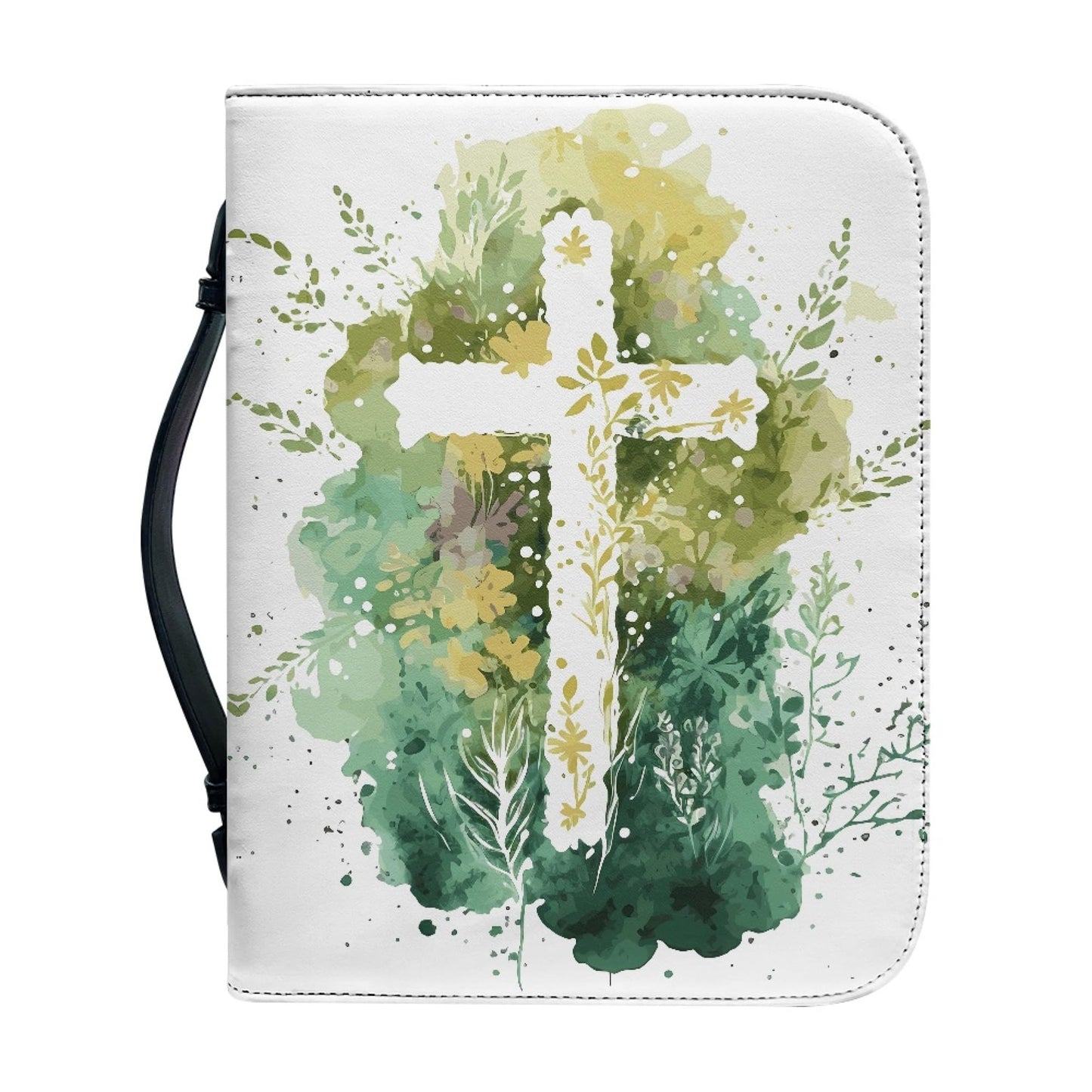 Vodetik - Funda de piel para la Biblia con cubierta dura floral con cruz Niv, tamaño pequeño, con asa con cierre, bolsa protectora para la Biblia, escritura, católico, regalo cristiano