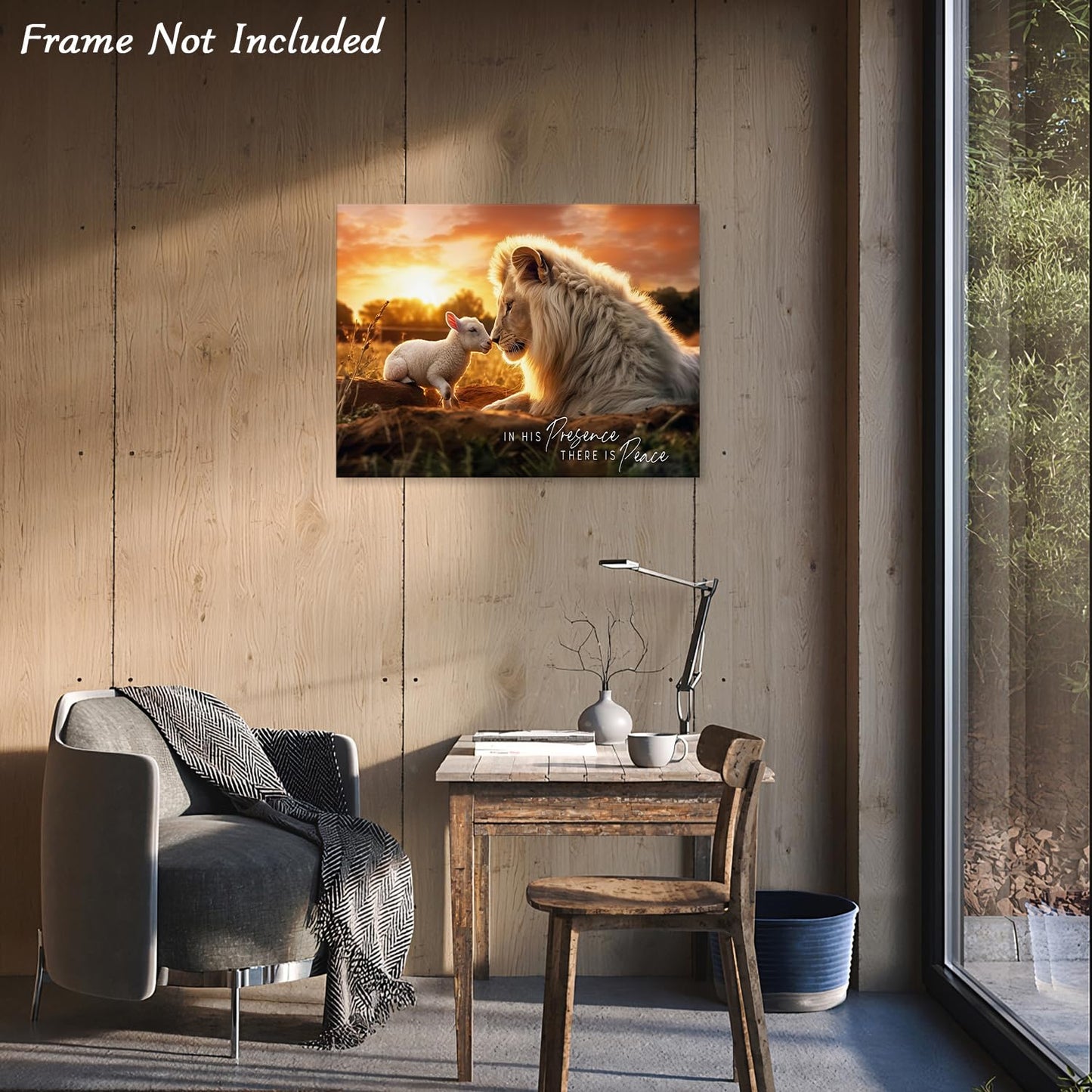 ▶ Mural de León y Cordero, En Su Presencia Hay Paz Lienzo Cristiano Cuadros para Salón Dormitorio Decoración 30 × 40 cm Sin Marco