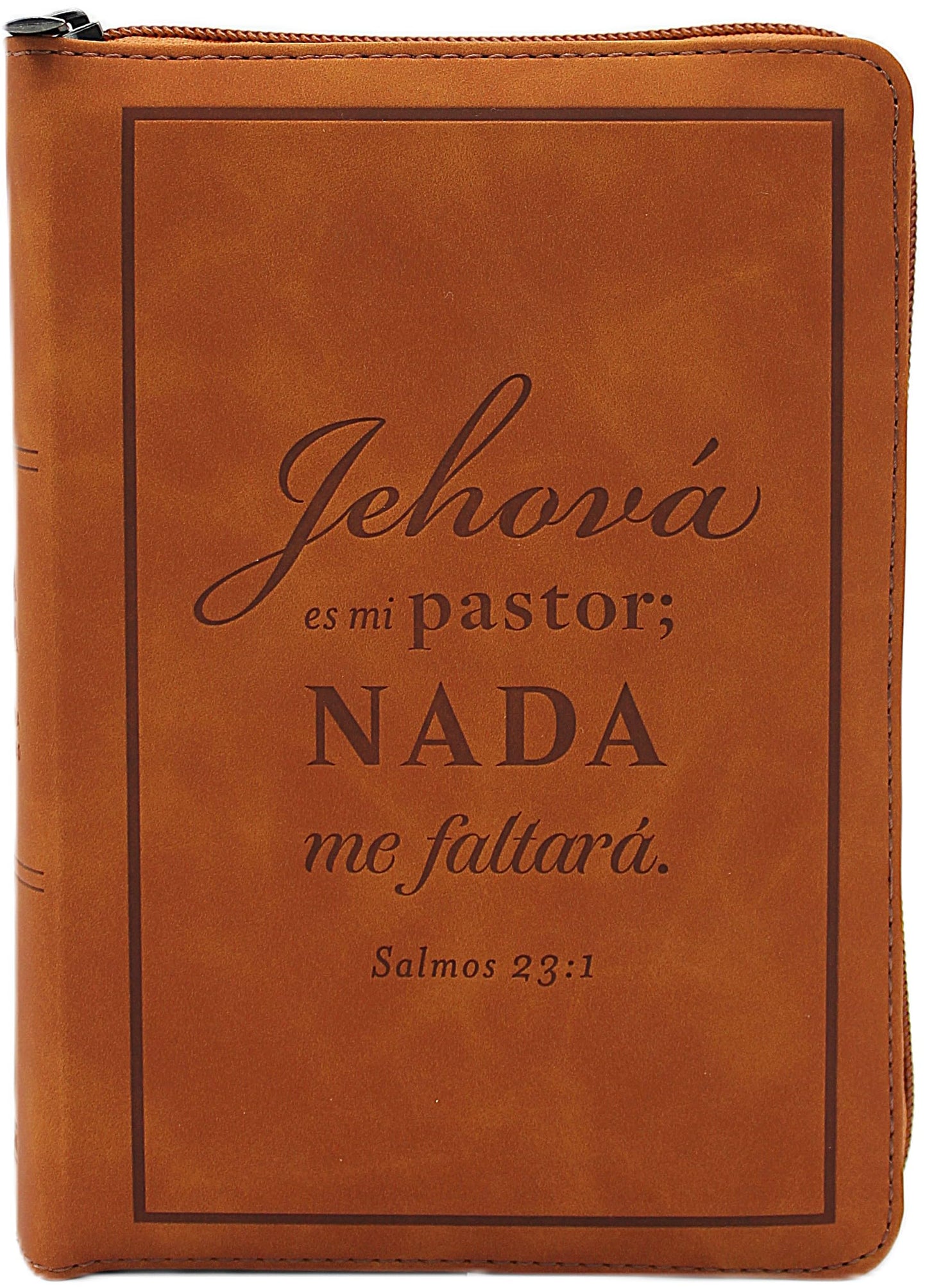 Biblia Reina Valera 1960 Letra Grande, con Cierre, Indice, tamano manual, foro en senti cuero color caramelo "Jehova es mi Pastor" RVR 1960 Large Print Bible in Spanish, brown with zipper