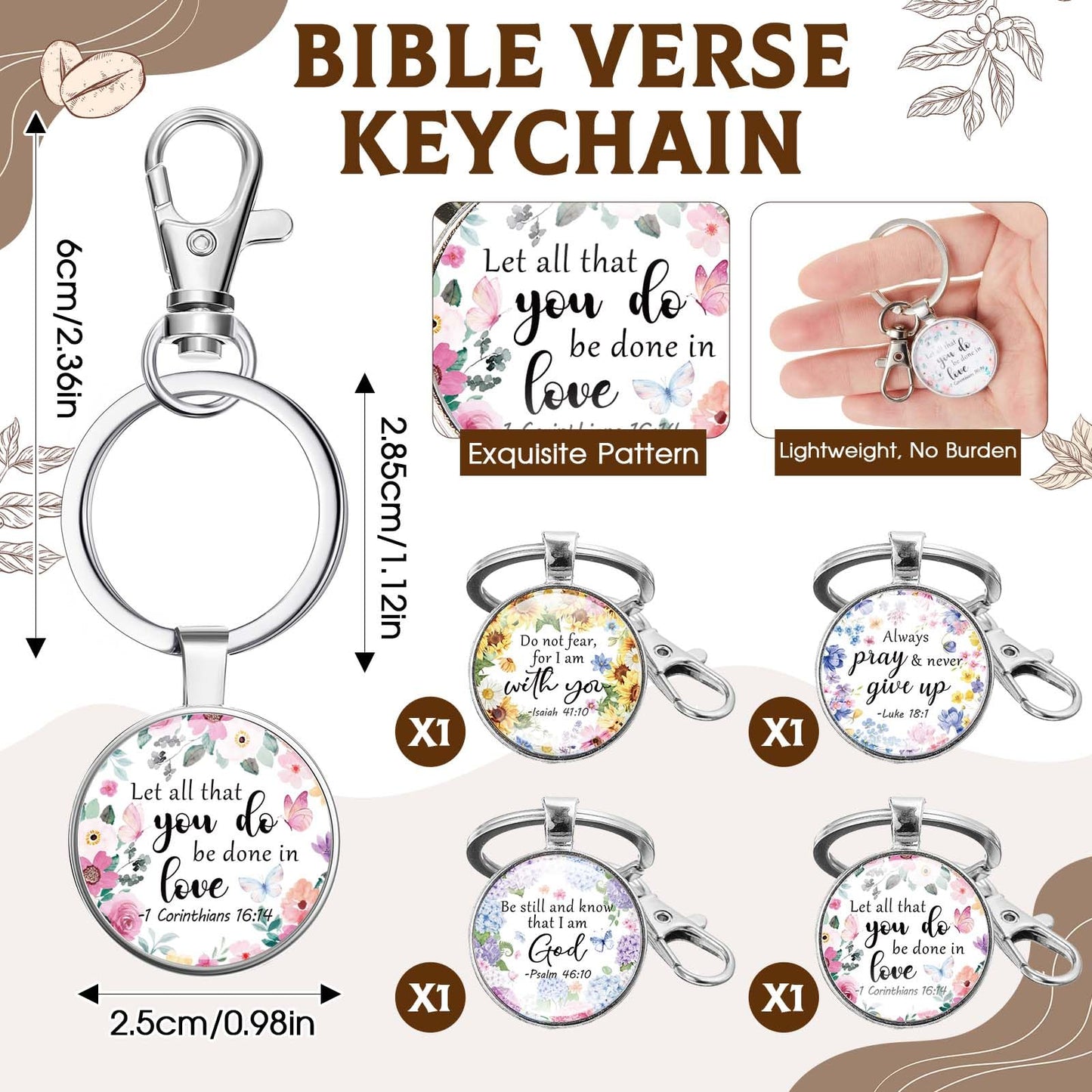 ▶ Juego de 4 tazas de café de cerámica para mujeres con versículo bíblico, juego de tazas de té cristianas, regalos inspiradores, diseño de flores de acuarela