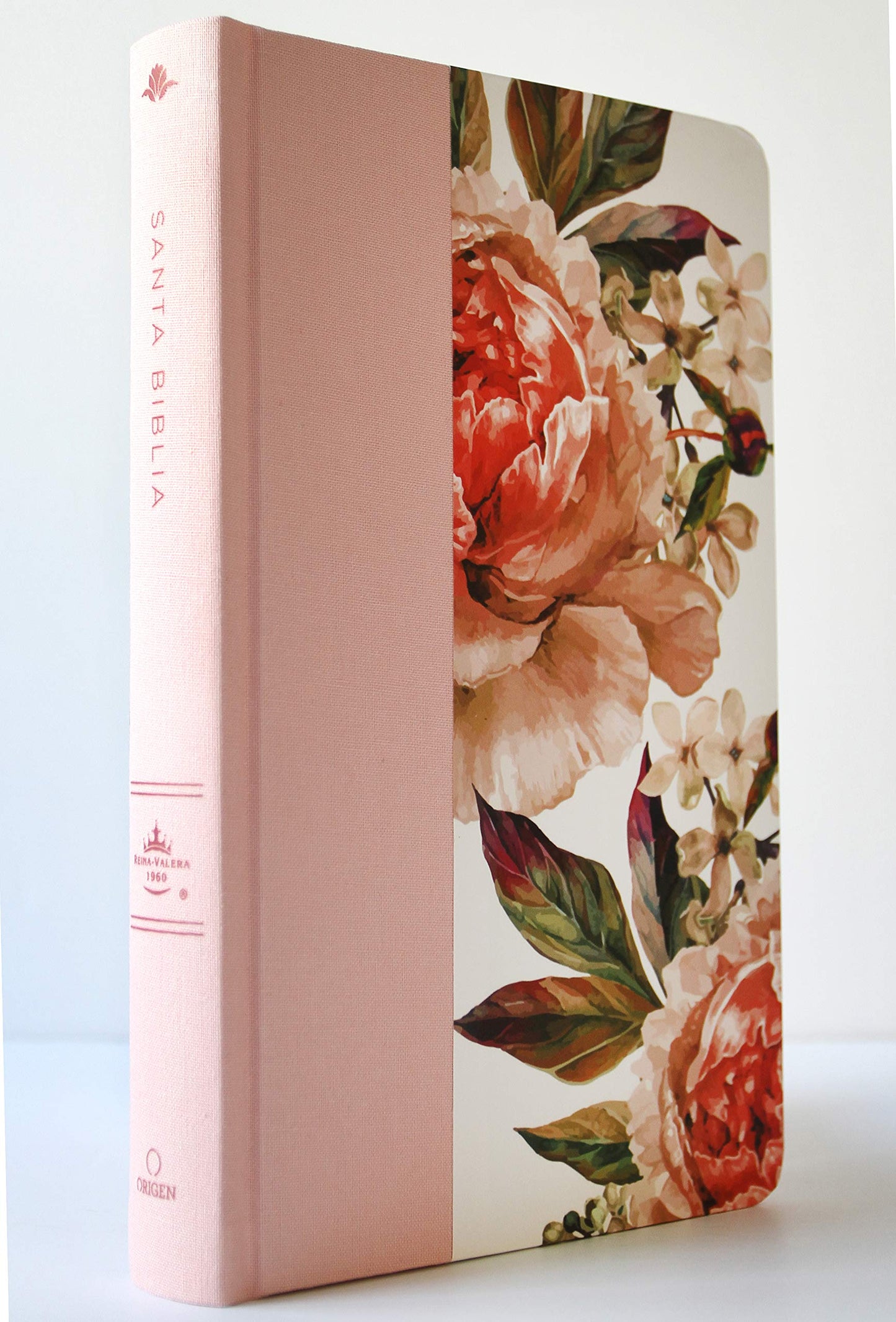 Biblia Reina Valera 1960 letra grande. Tapa Dura, Tela rosada con flores, tamaño manual