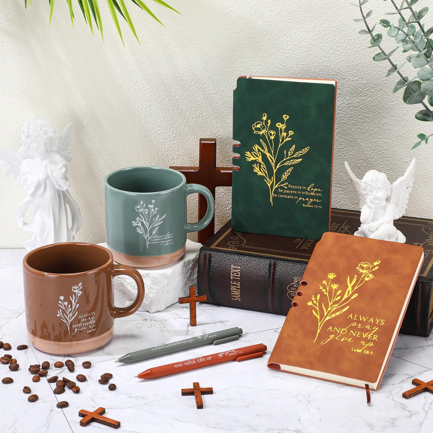 ▶ Regalos de la iglesia cristiana para mujeres y hombres, tazas de café cristianas a granel, taza de cerámica con versículo de la Biblia, cuadernos de oración religiosa, bolígrafos