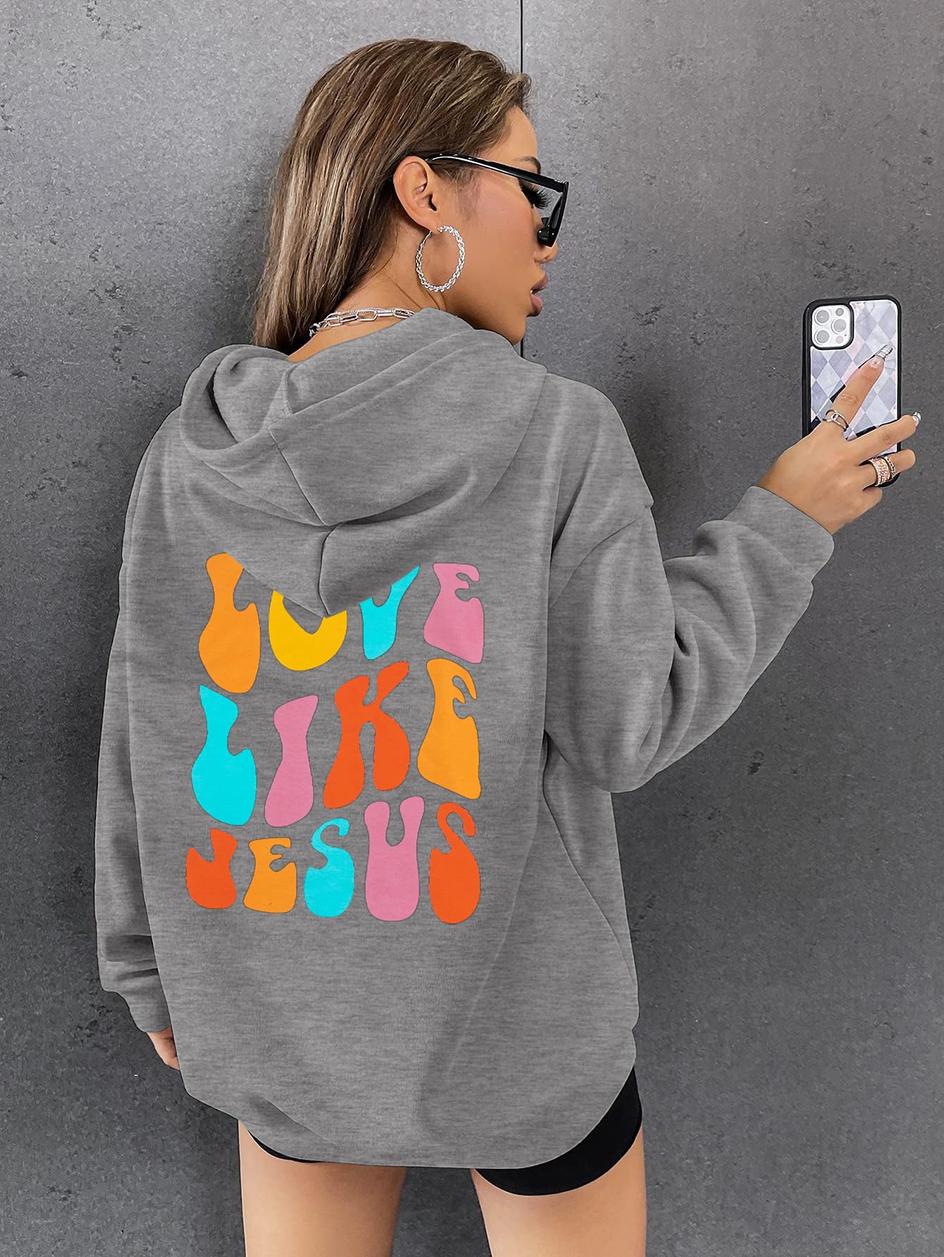 Camisetas cristianas con capucha para mujer, diseño de Jesús, diseño de Dios religioso, con capucha, Gris, S