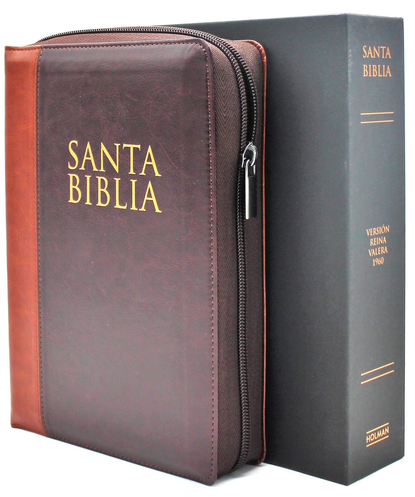 Biblia Reina Valera 1960 Letra Grande en Español de 14 puntos-Tamaño manual con Cierre, Indice, foro en semil piel color caoba/ RVR 1960 Large Giant Print Bible in Spanish edition, brown with zipper