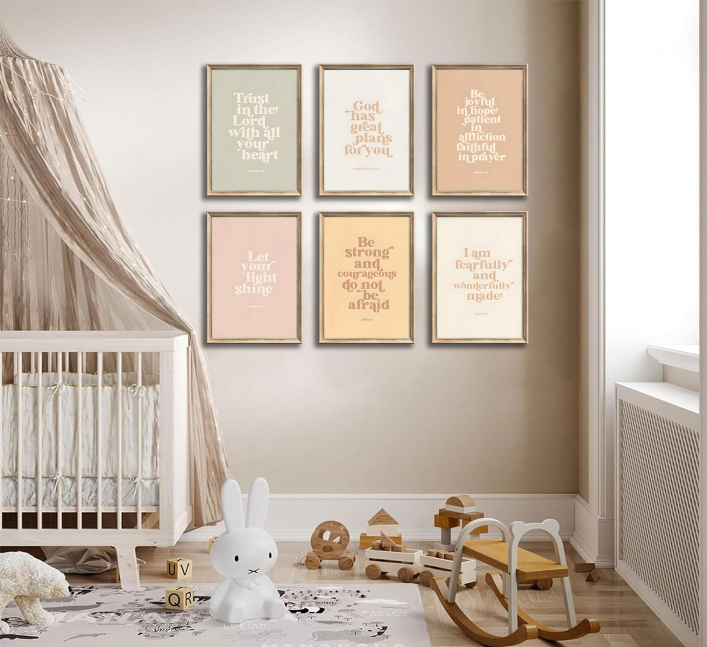 ▶ 6 piezas de versículo de la Biblia para niños, arte de pared de educación cristiana, impresiones de fotos inspiradoras, pinturas en lona, unisex, decoración de pared de la Biblia, ilustraciones