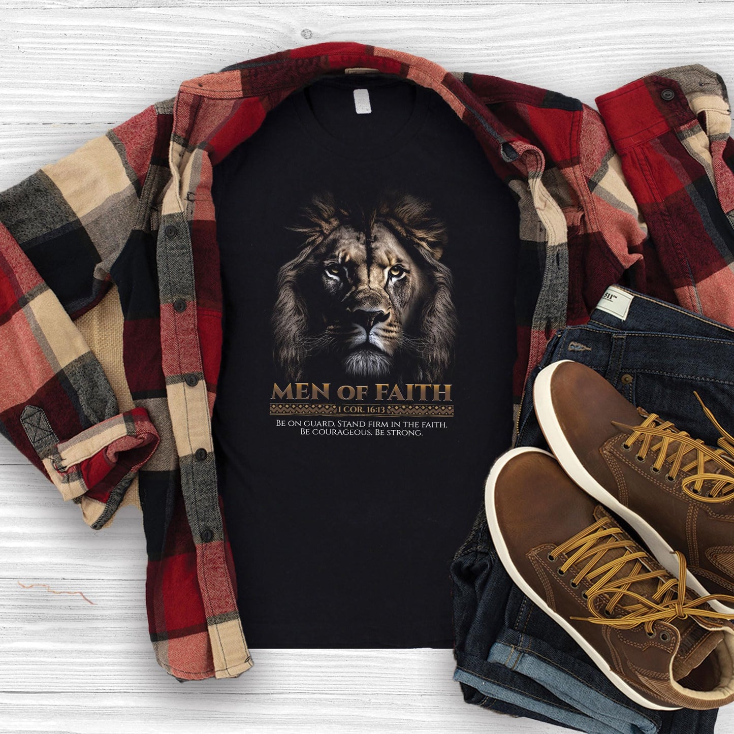 ▶ Hombres de fe | Camisetas cristianas para hombres | Ropa basada en la fe | Regalos cristianos, Negro -, XXXX-Large