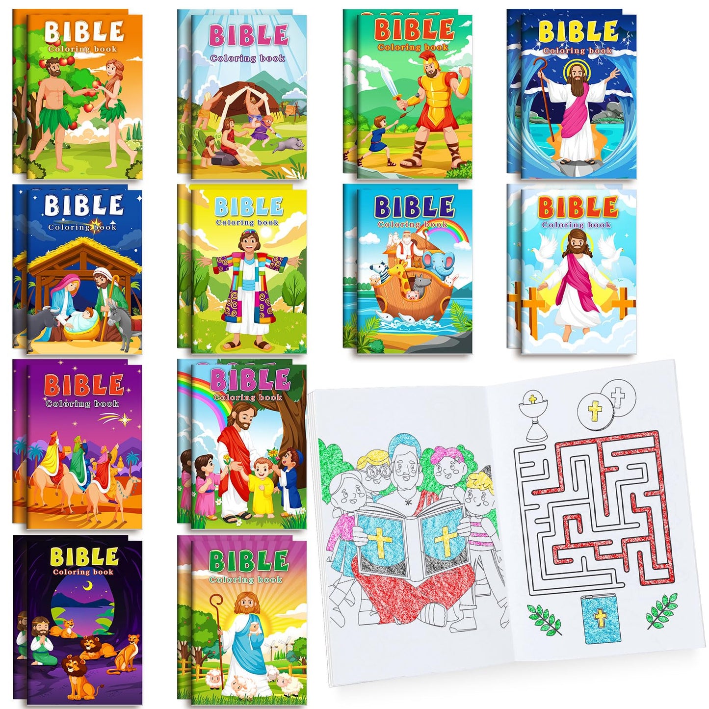 24 libros cristianos para colorear pequeños libros religiosos con versículo bíblico para niños, libros de dibujo pequeños para la operación de Navidad, premios de domingo escolar, regalos de fiesta cristiana, bolsa de regalo, relleno de actividades