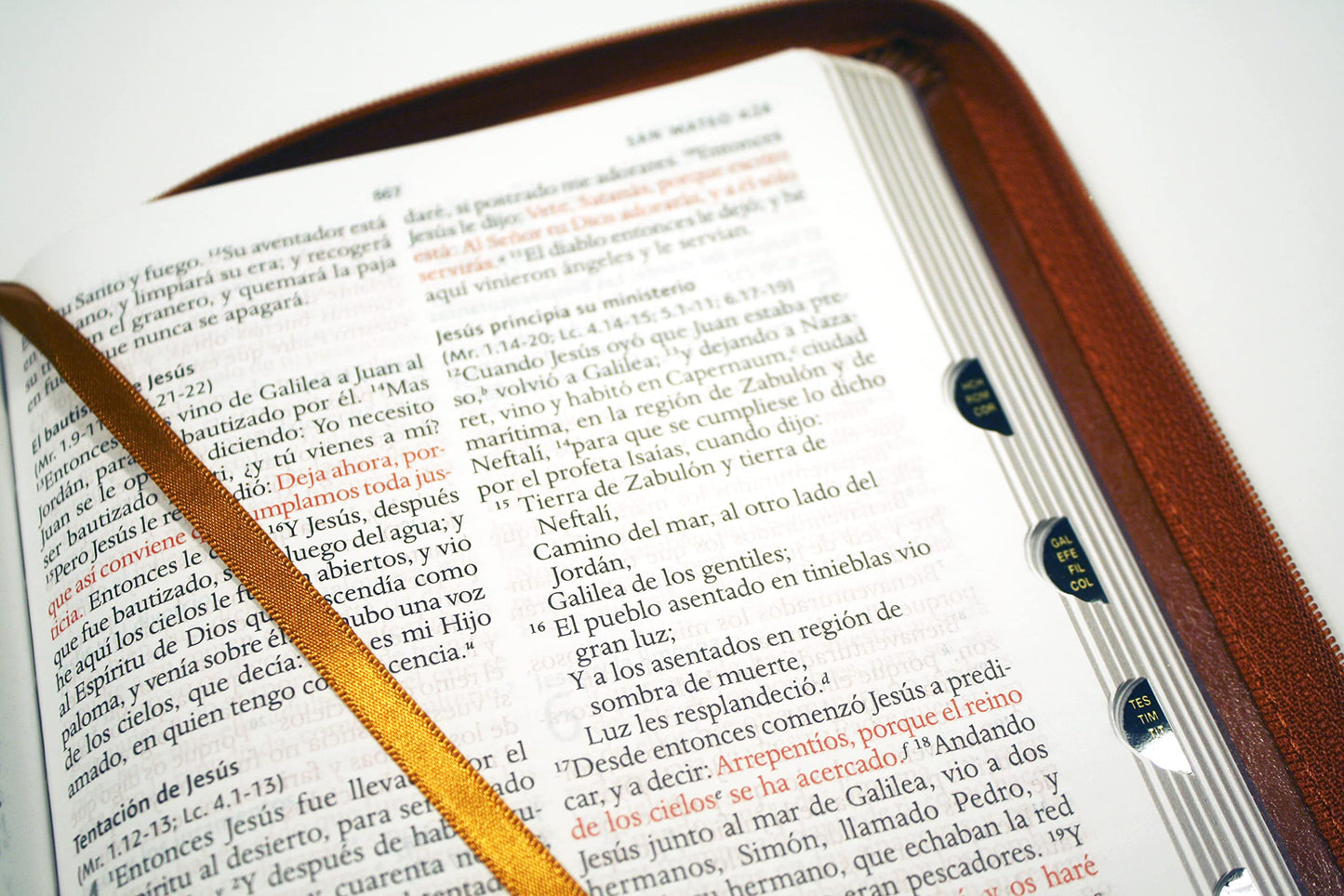 Biblia RV60 Nombres de Dios letra grande tamaño manual piel Canela índice y cremallera