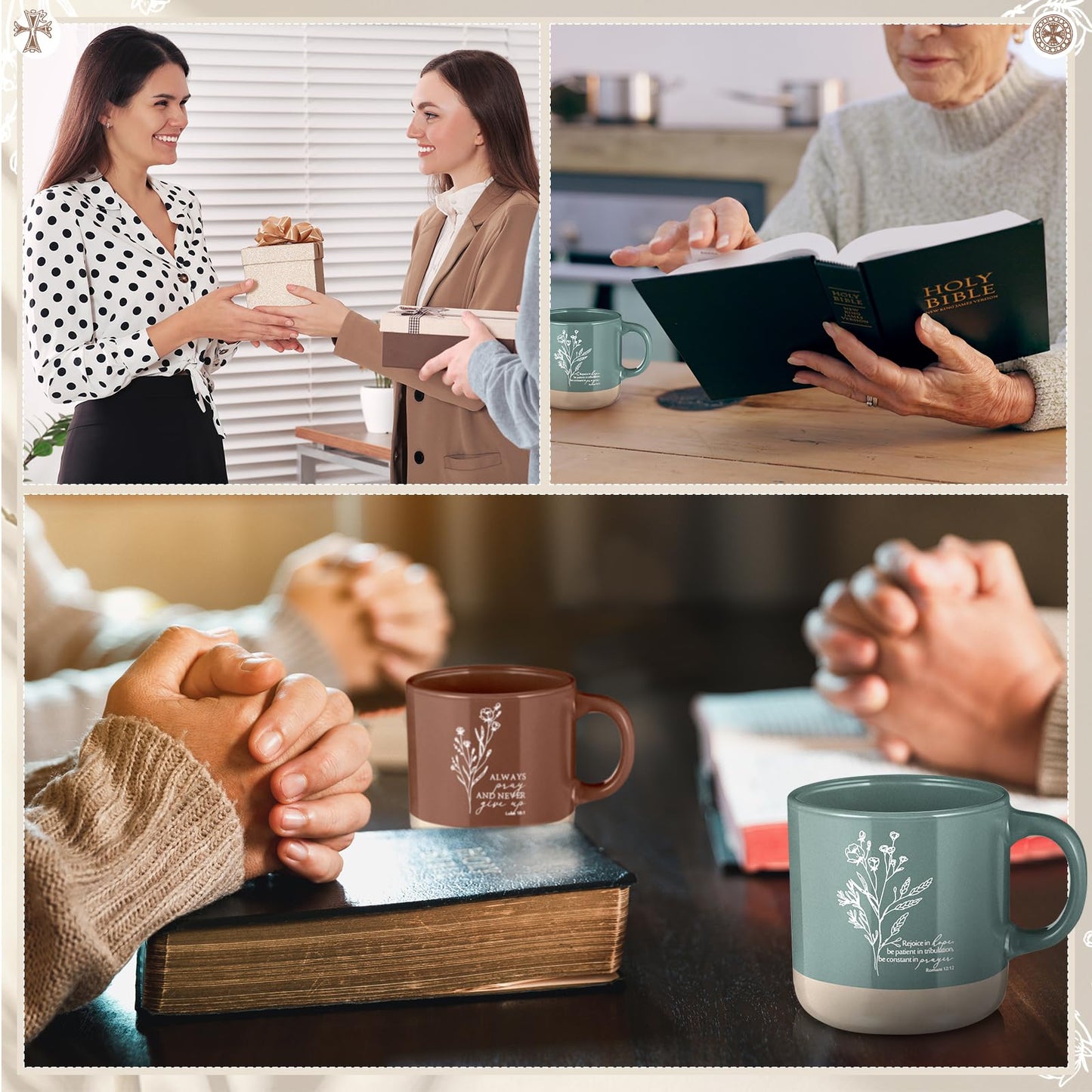 ▶ Regalos de la iglesia cristiana para mujeres y hombres, tazas de café cristianas a granel, taza de cerámica con versículo de la Biblia, cuadernos de oración religiosa, bolígrafos