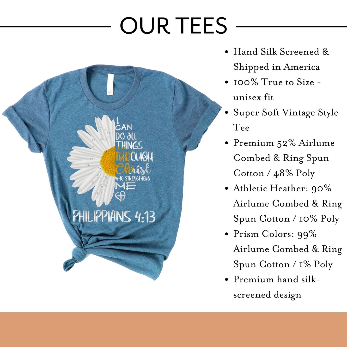 ▶ Love in Faith | I Can Do All Things Daisy | Camisas cristianas para mujer | Ropa basada en la fe | Regalos cristianos, jaspeado verde azulado profundo, Large