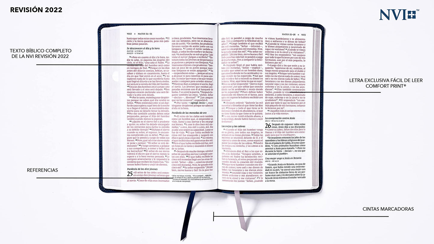 Nvi, Santa Biblia del Ministro, Texto Revisado 2022, Leathersoft, Azul Marino, Con Índice, Palabras de Jesús En Rojo