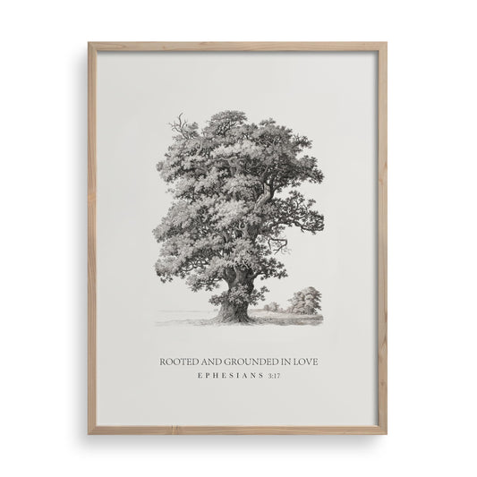 ▶ Arte cristiano de pared, versículos bíblicos arraigados y arraigados en el amor, pintura de las escrituras grandes, póster religioso de Efesios 3:17, obra de arte de árbol clásico para el
