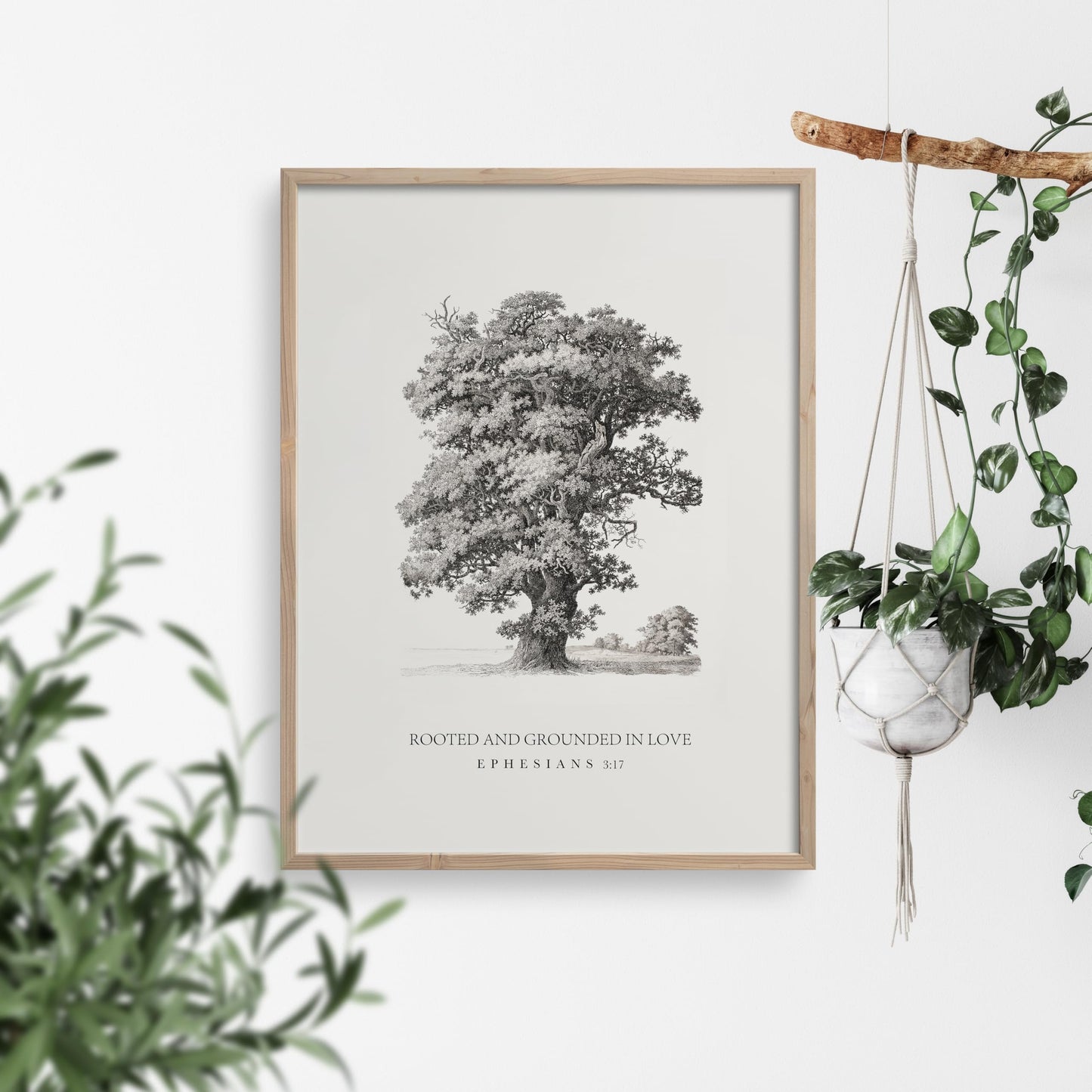 ▶ Arte cristiano de pared, versículos bíblicos arraigados y arraigados en el amor, pintura de las escrituras grandes, póster religioso de Efesios 3:17, obra de arte de árbol clásico para el