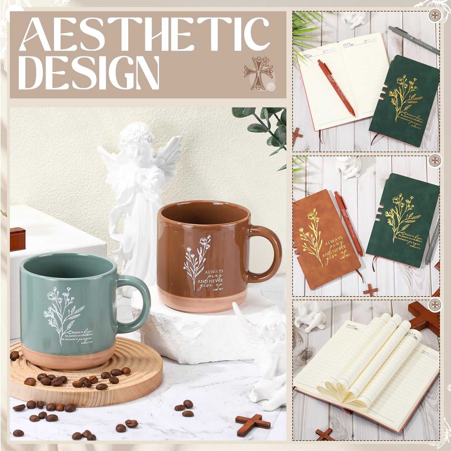 ▶ Regalos de la iglesia cristiana para mujeres y hombres, tazas de café cristianas a granel, taza de cerámica con versículo de la Biblia, cuadernos de oración religiosa, bolígrafos