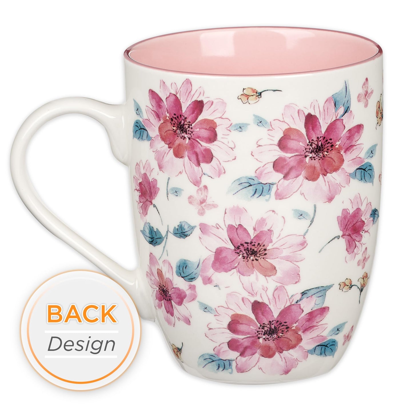 ▶ Christian Art Gifts - Taza de cerámica para café y té para mujer: fuerza y dignidad, proverbios 31:25, versículo bíblico inspirador, floral, rosa, 12 onzas, MUG1063