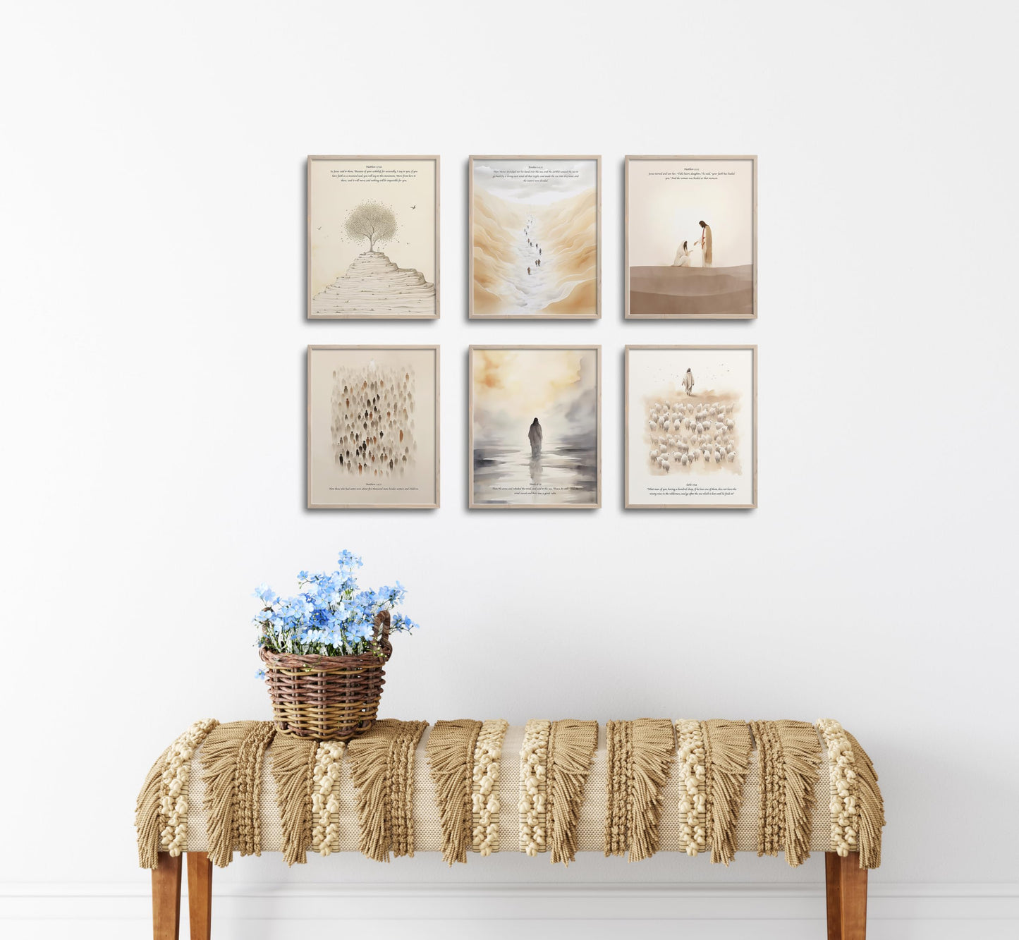 ▶ Arte de pared cristiano, versículos de la Biblia, pintura de aula de escrituras, póster de Jesús, obra de arte de historia bíblica para el hogar. (8 x 10 pulgadas, juego de 6, sin marco)