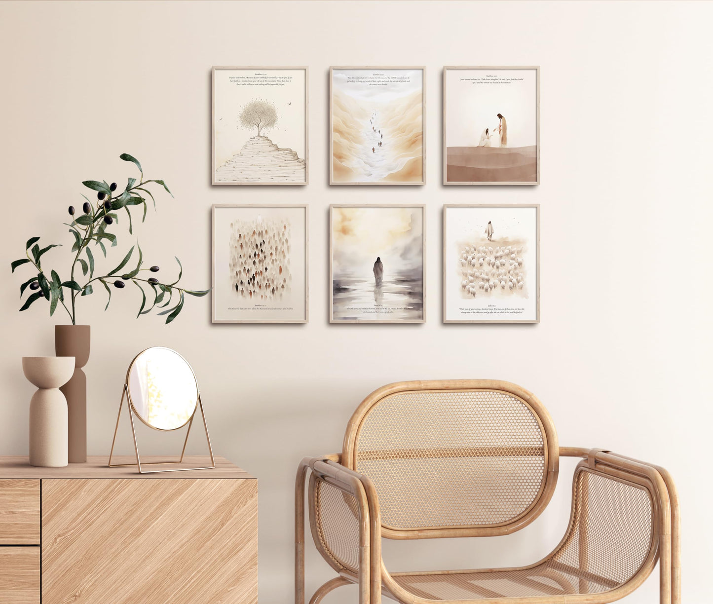 ▶ Arte de pared cristiano, versículos de la Biblia, pintura de aula de escrituras, póster de Jesús, obra de arte de historia bíblica para el hogar. (8 x 10 pulgadas, juego de 6, sin marco)