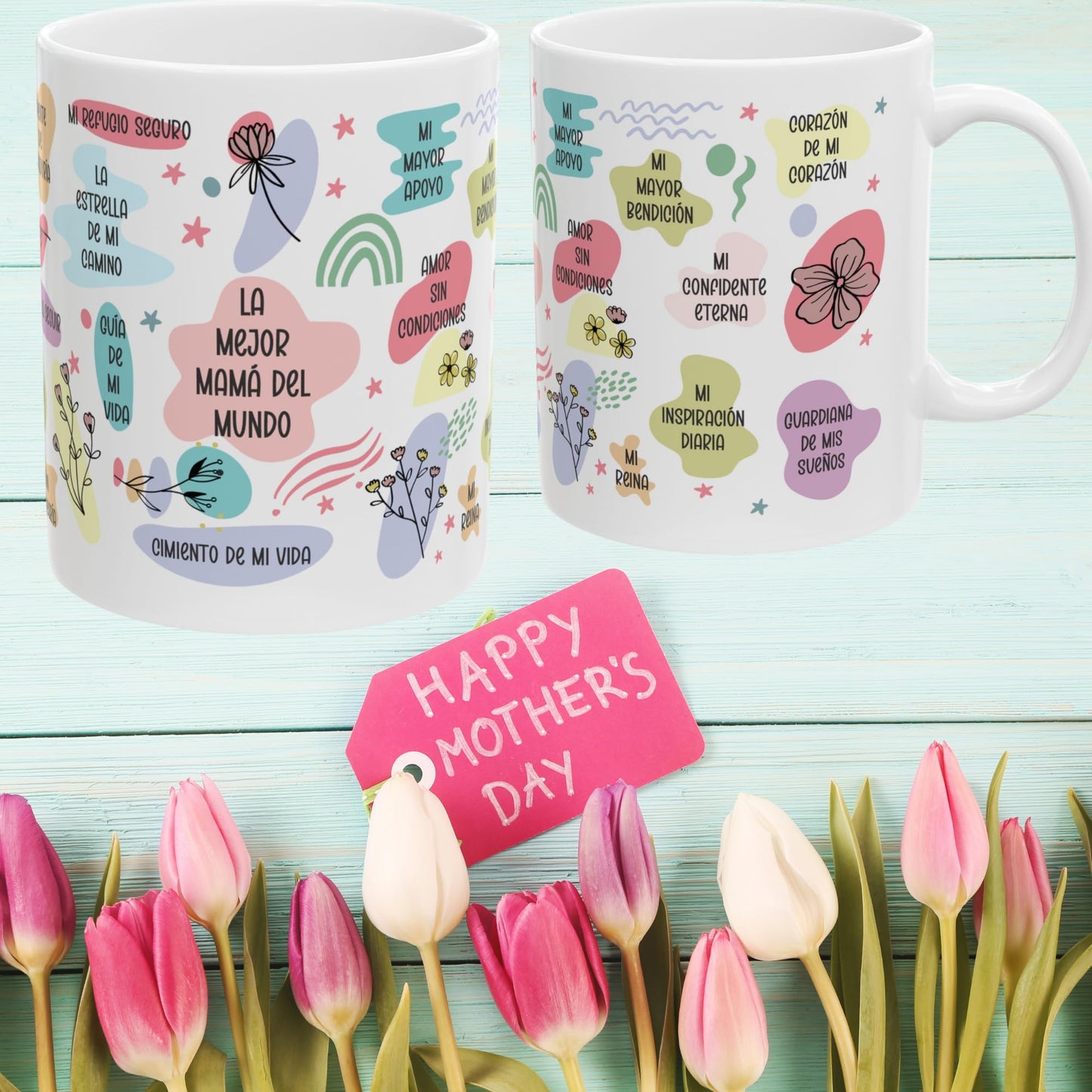 ▶ Taza de Cerámica 11oz con Mensajes de Amor para Mamá Regalo Original para el Día de la Madre Cumpleaños o Navidad Detalle Especial para la Mejor Mamá del Mundo Abuela Tia