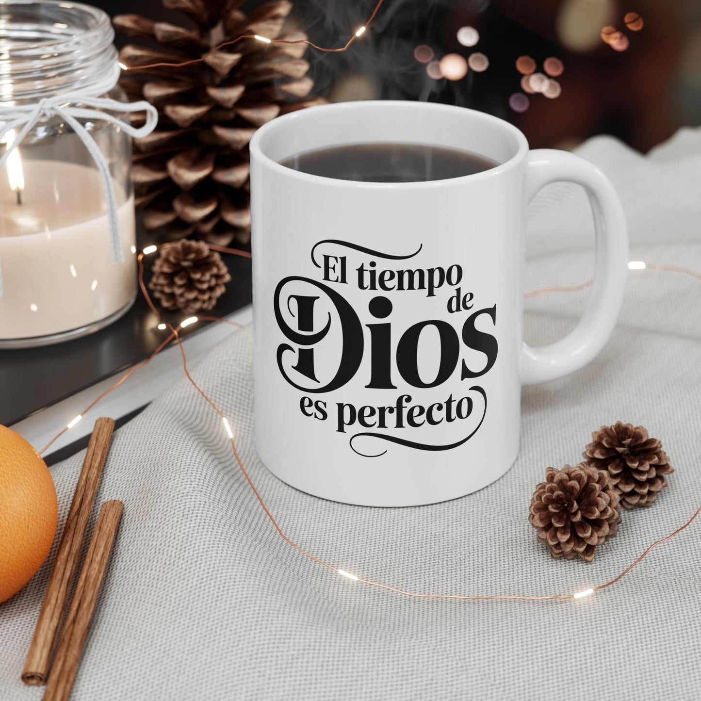 ▶ Taza Cerámica 11 oz El Tiempo De Dios Es Perfecto Regalo Cristiano Inspirador Para Hombre Mujer Pastor Católico Creyente Jesús Fe Esperanza Oración Frase Bíblica Café Té Religioso Espiritual