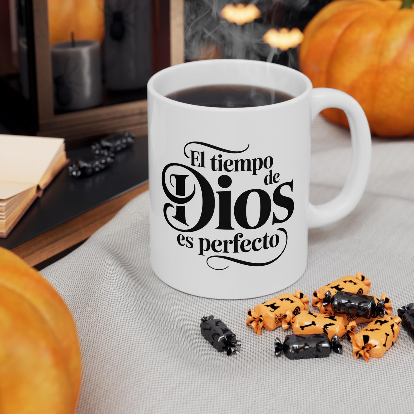 ▶ Taza Cerámica 11 oz El Tiempo De Dios Es Perfecto Regalo Cristiano Inspirador Para Hombre Mujer Pastor Católico Creyente Jesús Fe Esperanza Oración Frase Bíblica Café Té Religioso Espiritual