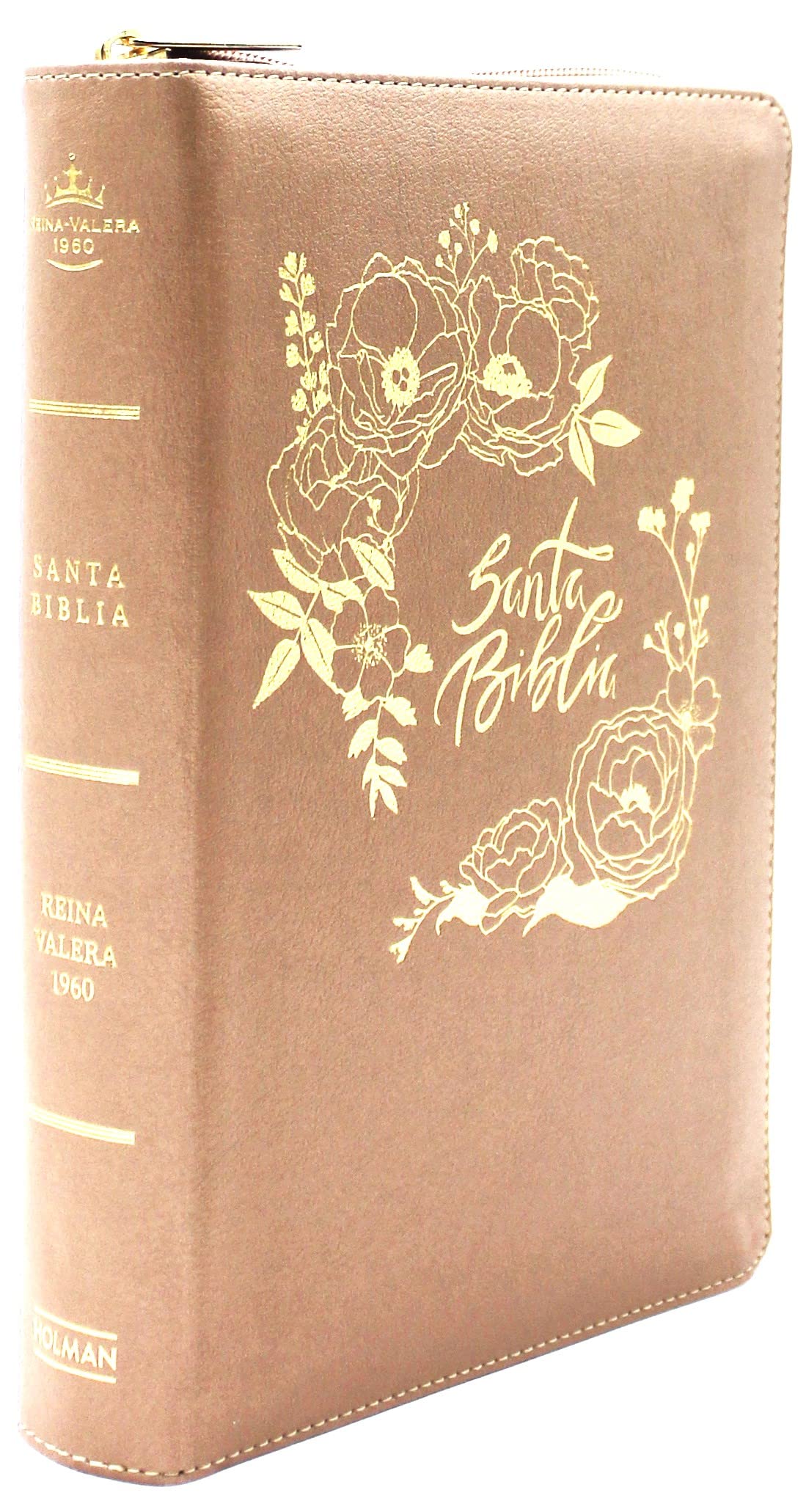 Biblia para Mujeres Reina Valera 1960 Letra Gigante de 14 Puntos Tamano Manual con Cierre y Indice Semil Piel Color Rosa Perla con Dorado Edicion Limitada