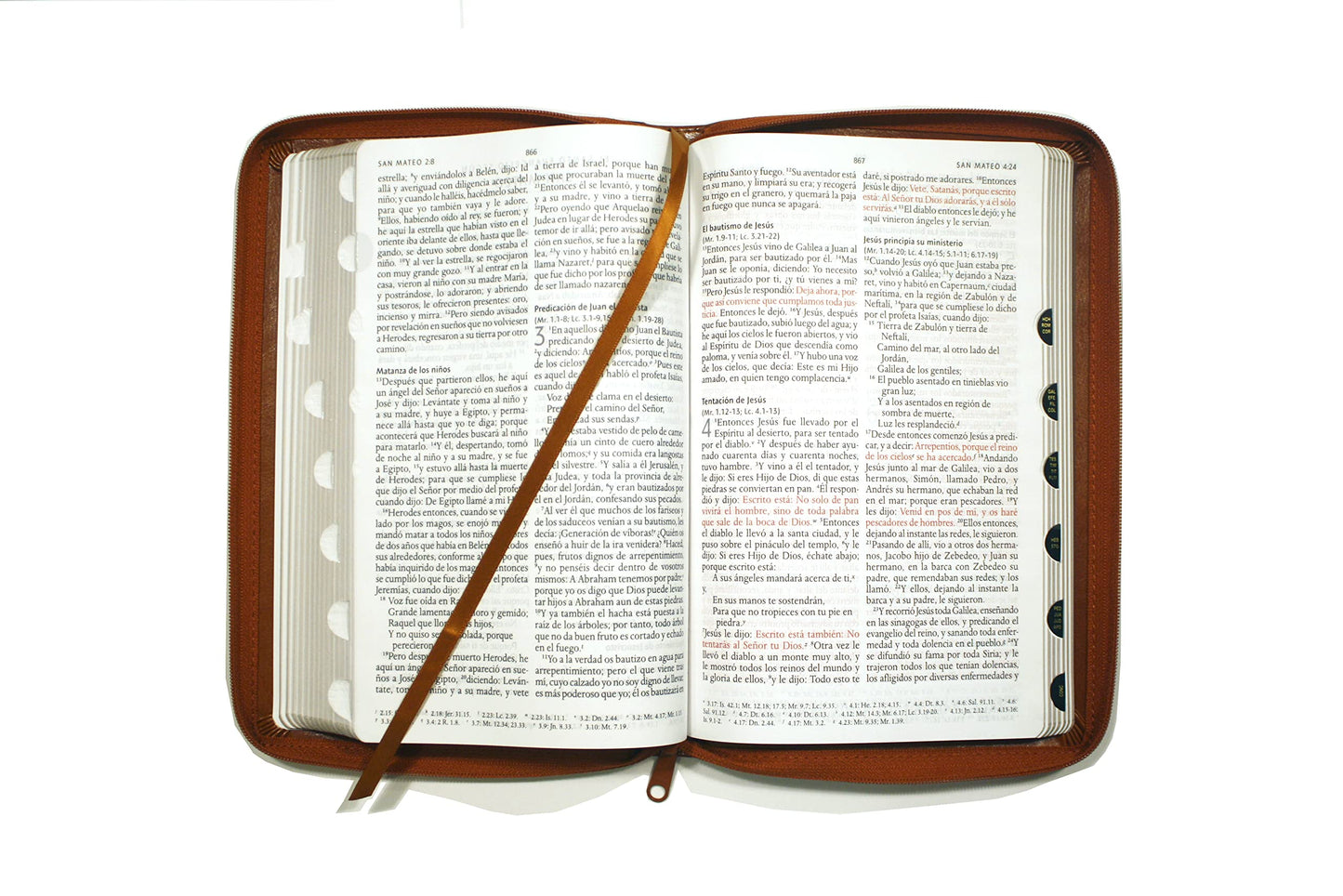 Biblia RV60 Nombres de Dios letra grande tamaño manual piel Canela índice y cremallera